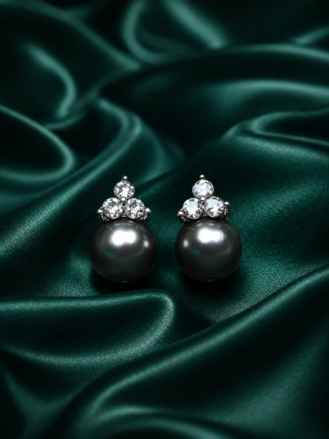 Zevar Club Rhodium-Plated Cubic Zirconia & Glossy Black Gunmetal Pearl Drop Earrings