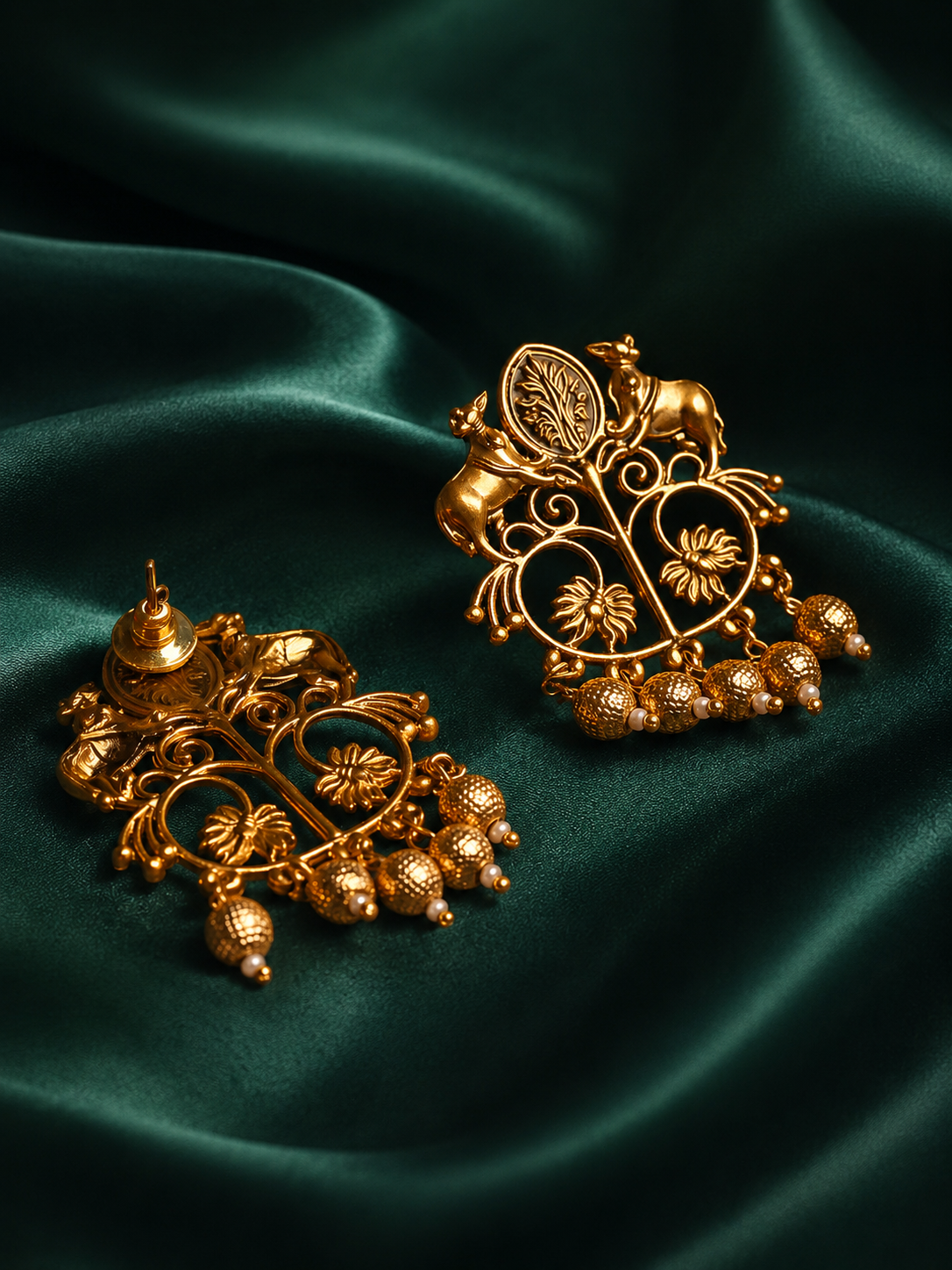 Zevar Club Oxidised Gold-Tone Cow Motif Dangler Earrings with Beads – Antique Statement Jewelry