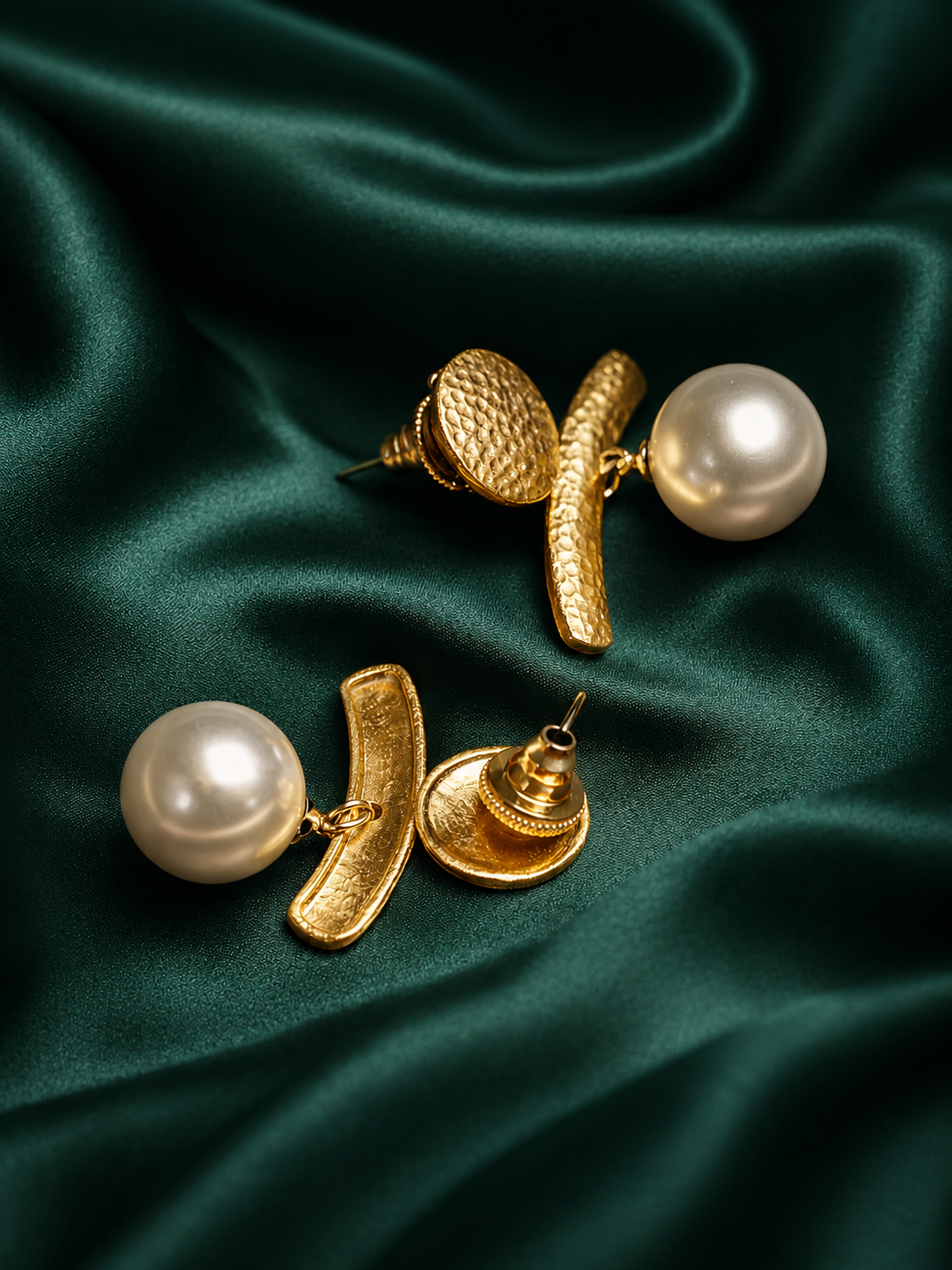 Zevar Club Silver-Toned Antique Statement Drop Earrings with Textured Bar & White Pearl Danglers
