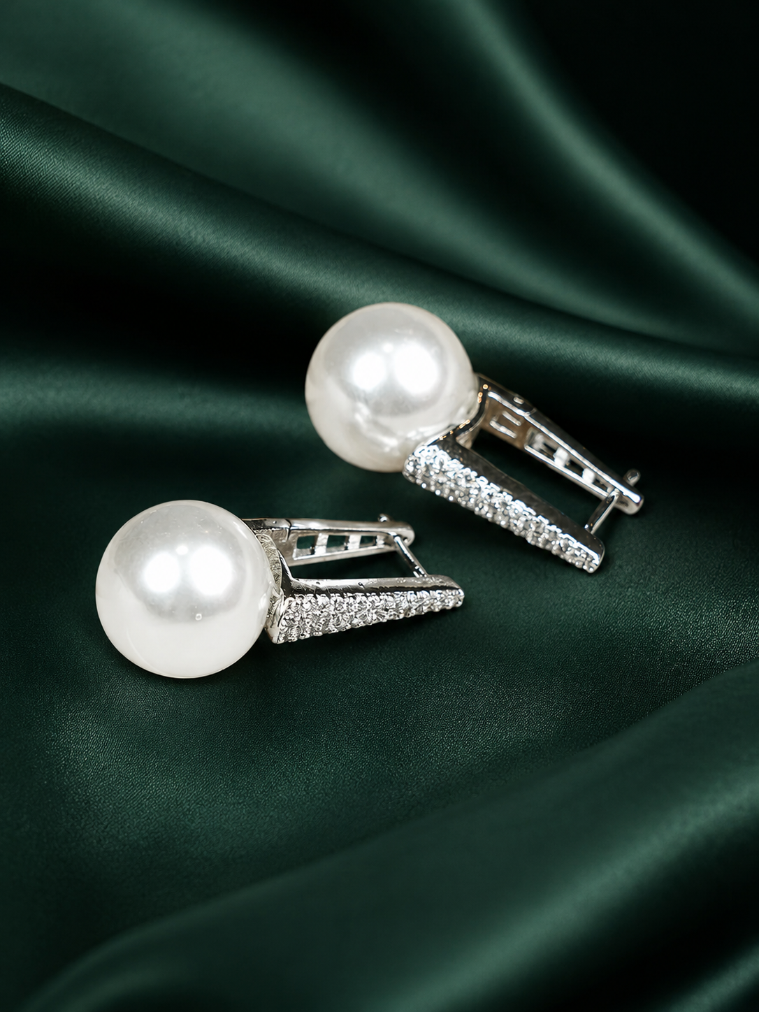 Zevar Club Rhodium-Plated Handcrafted Pointed Cubic Zirconia Top & Glossy Pearl Drop Earrings