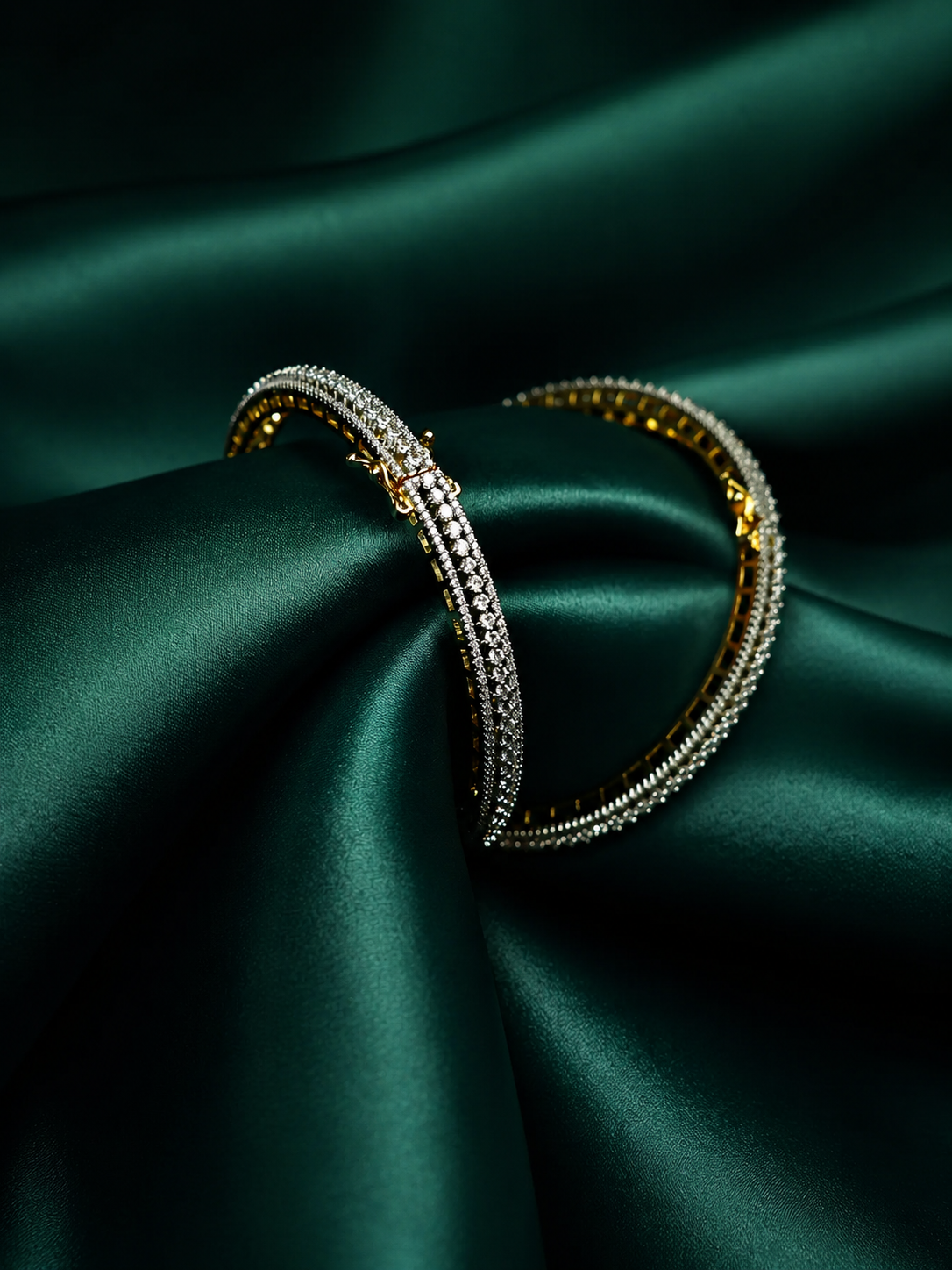 Zevar Club Set of 2 Gold-Plated Handcrafted AAA Cubic Zirconia Studded Elegant Border-Edged Premium Screw Adjustable Bangles