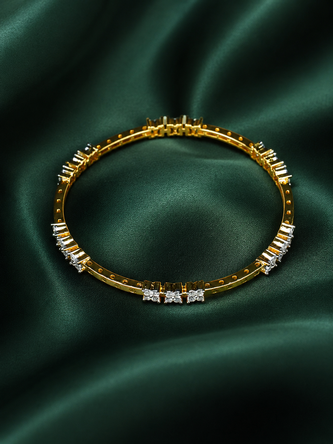 Zevar Club Set of 2 22K Gold-Plated Handcrafted AAA Cubic Zirconia Floral Cluster Premium Bangles