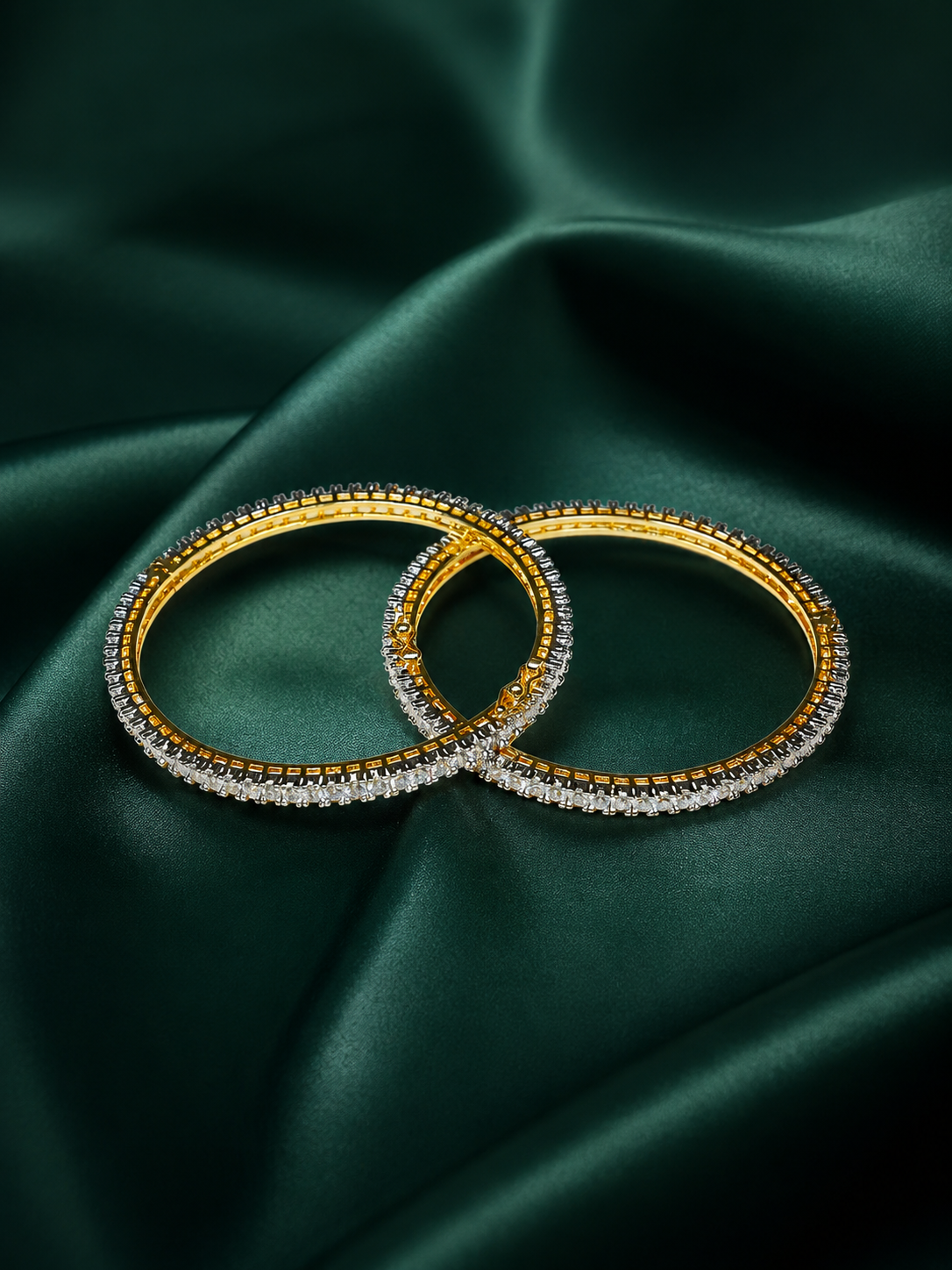 Zevar Club Set of 2 Rhodium-Plated AAA Cubic Zirconia Studded Classic Premium Screw Adjustable Bangles