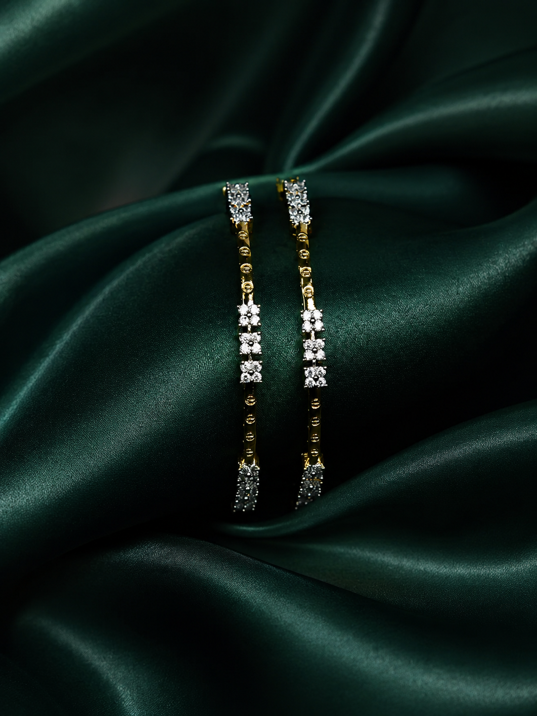 Zevar Club Set of 2 22K Gold-Plated Handcrafted AAA Cubic Zirconia Floral Cluster Premium Bangles