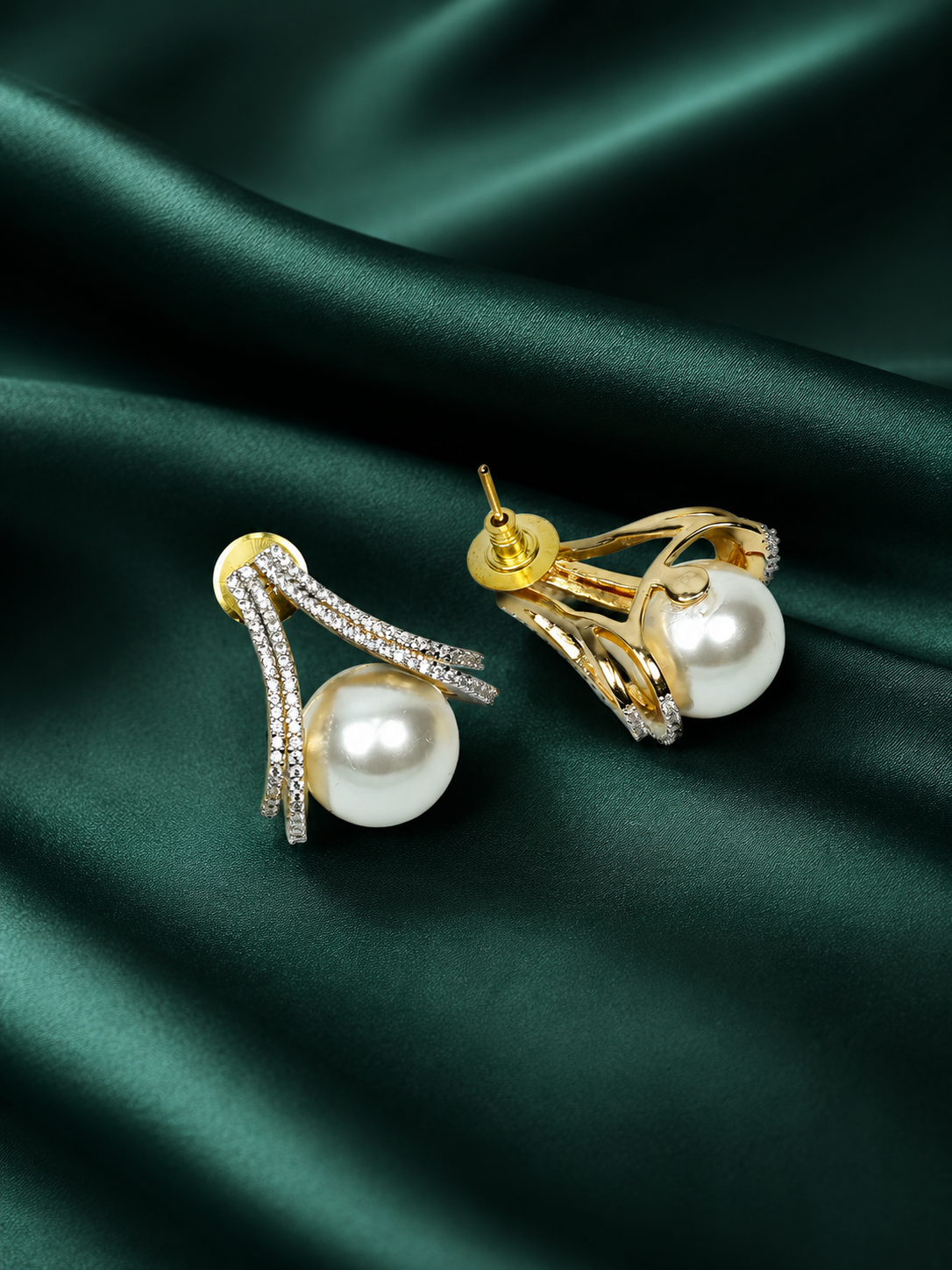 Zevar Club 18K Gold-Plated Cubic Zirconia & White Pearl Sculpted Swirl Stud Earrings