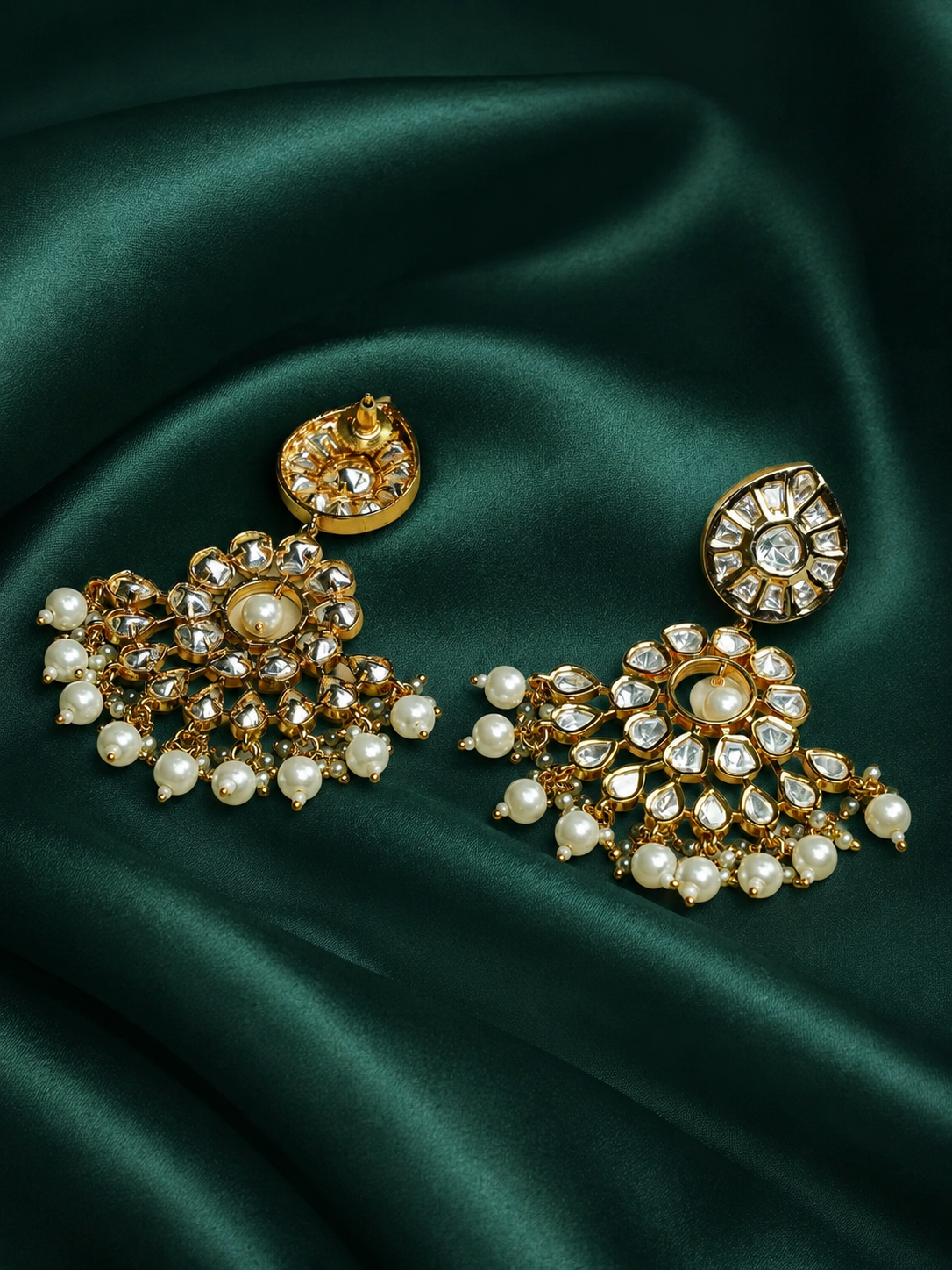Zevar Club 12K Gold-Plated Roshini Kundan Pearl Chand Baalis