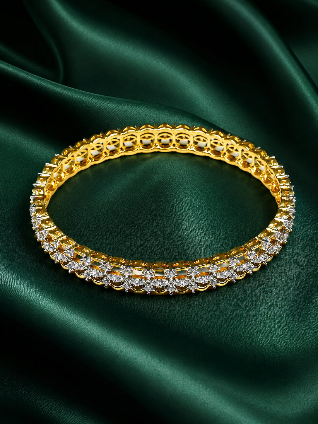 Zevar Club Set of 2 22K Gold-Plated Handcrafted AAA Cubic Zirconia Floral Vine Motif Premium Bangles