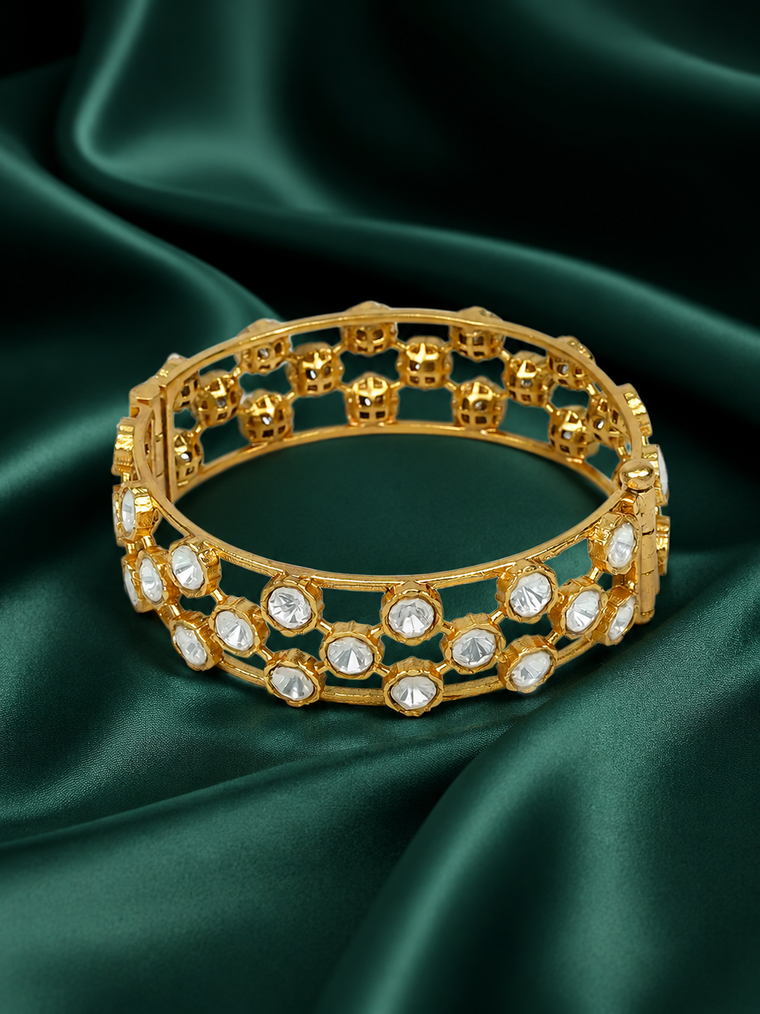 Zevar Club 22K Gold-Plated Handcrafted White Kundan Studded Openable Bangle-Style Bracelet