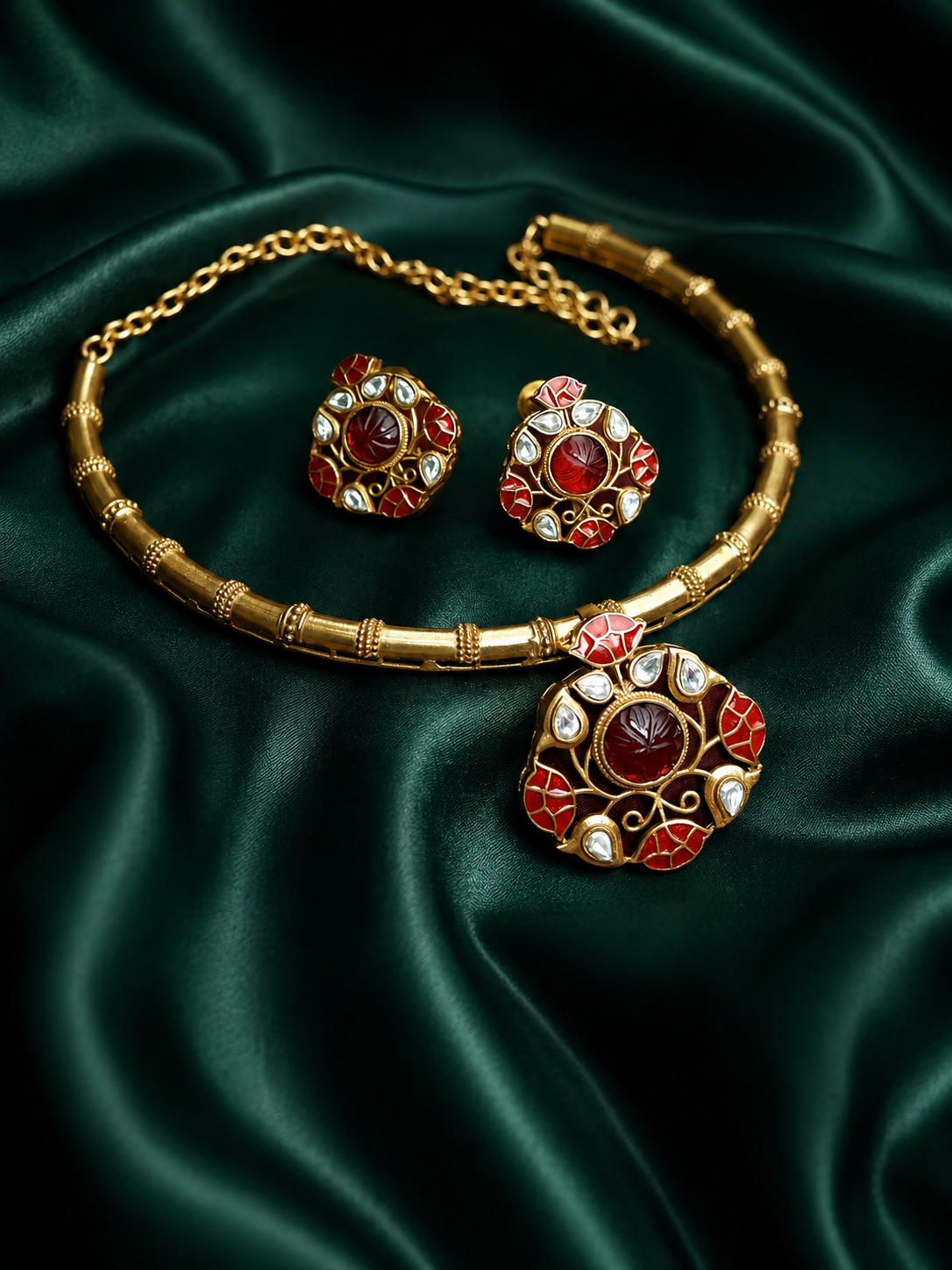 Shahi Kundan Ruby Handcrafted Choker Set