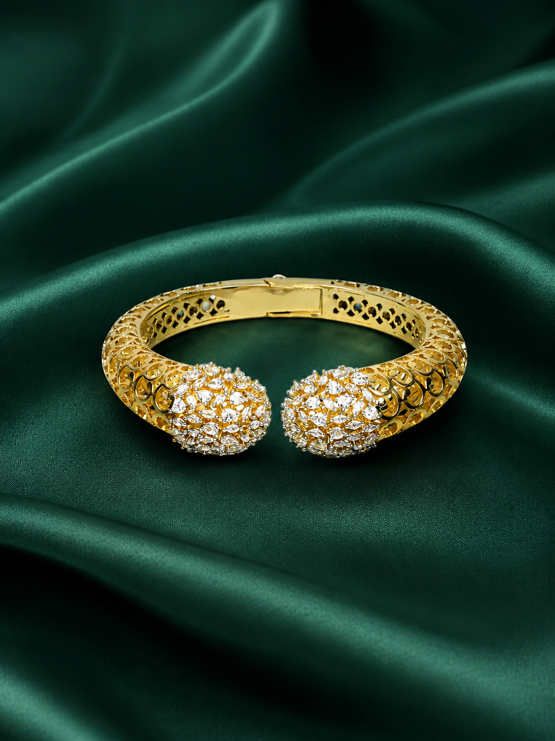 Zevar Club 22K Gold-Plated AAA Cubic Zirconia Studded Handcrafted Demi-Fine Textured Crown Bracelet