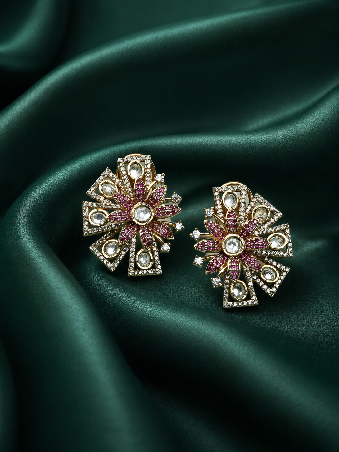 Zevar Club 12K Gold Plated Designer One Sided Sapphire Moissanite Studs Earrings