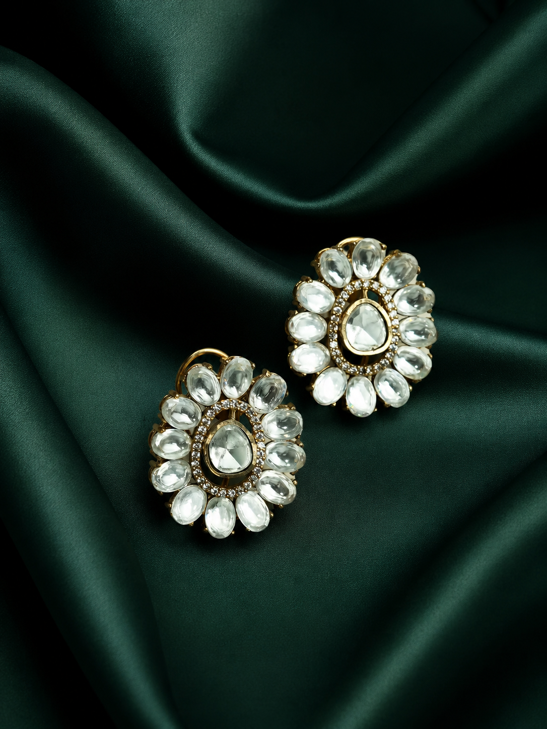 Zevar Club 12K Gold Plated Pushback Flower Kundan Earrings