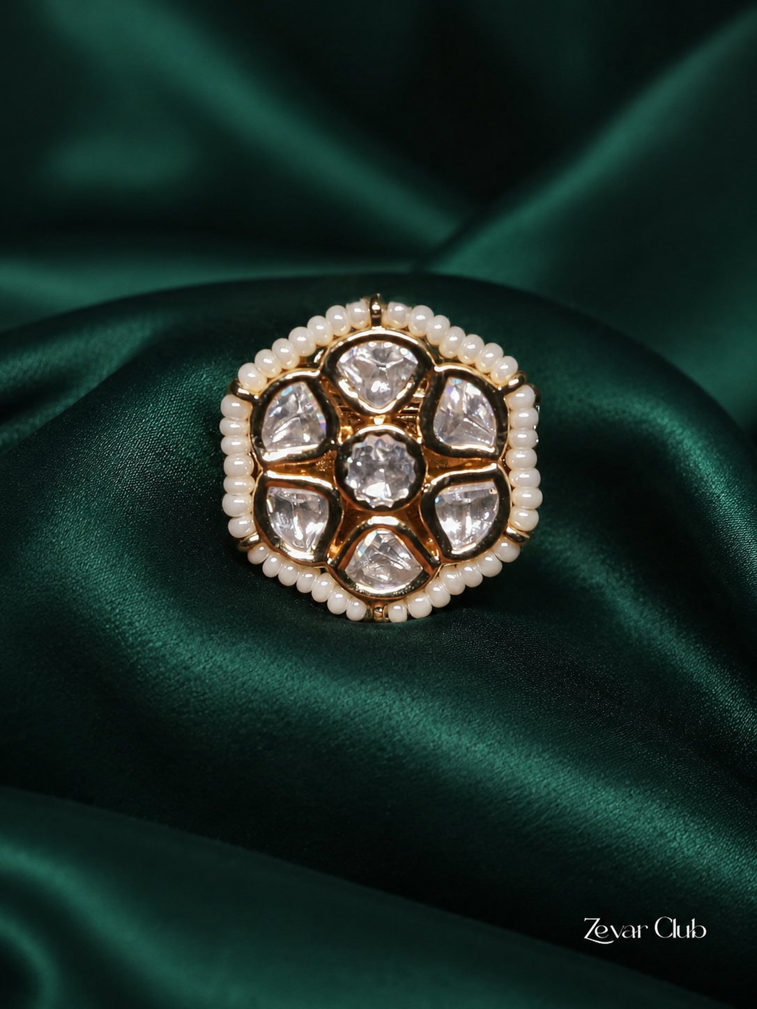 Zevar Club Fine Pearl Chic Kundan Ring