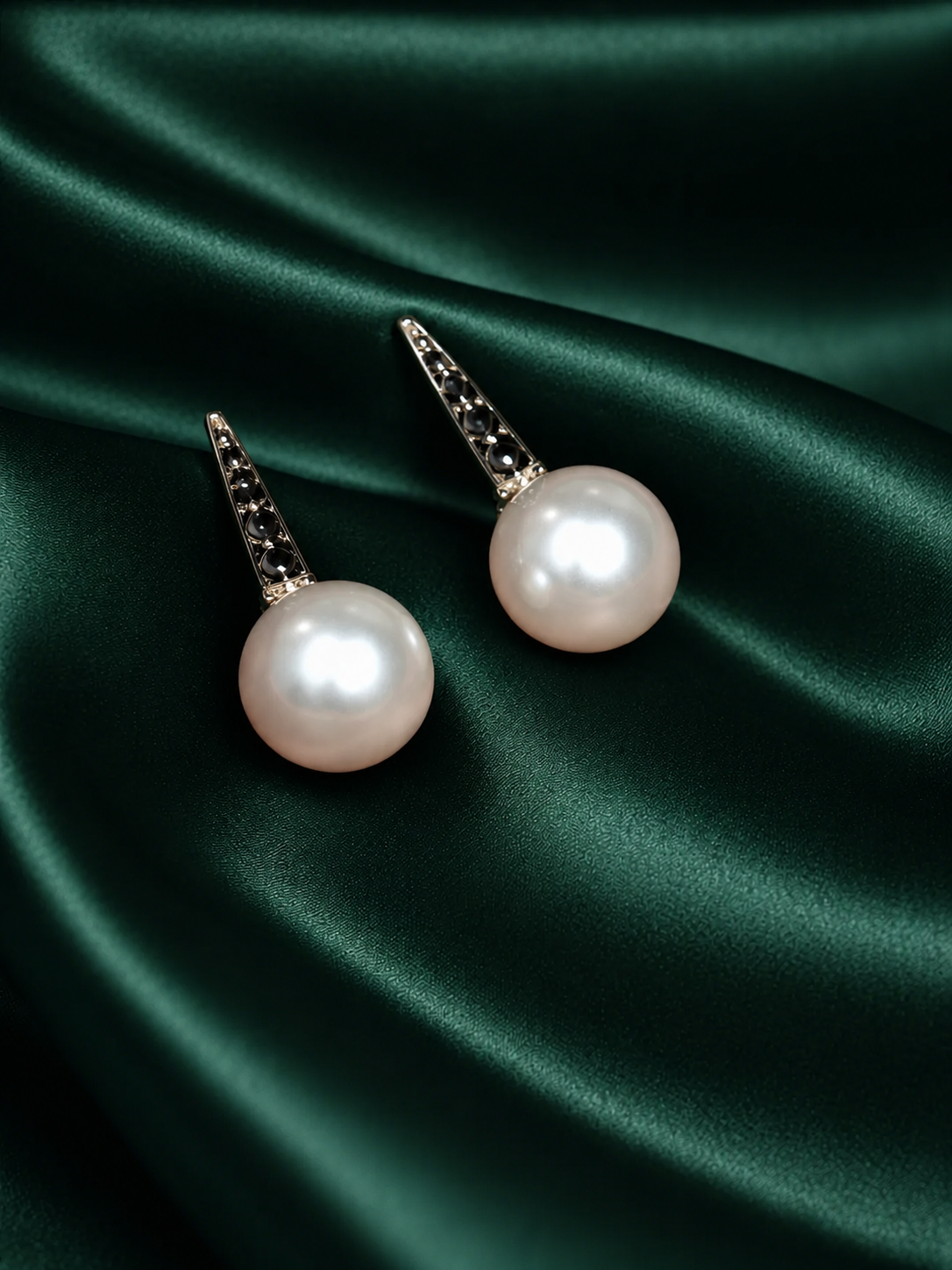 Zevar Club Rhodium-Plated Handcrafted Pointed Cubic Zirconia Top & Glossy Pearl Drop Earrings