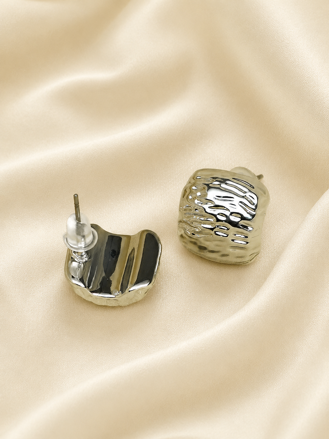 Zevar Club Silver Tone Hammered Textured Square Stud Earrings for Women