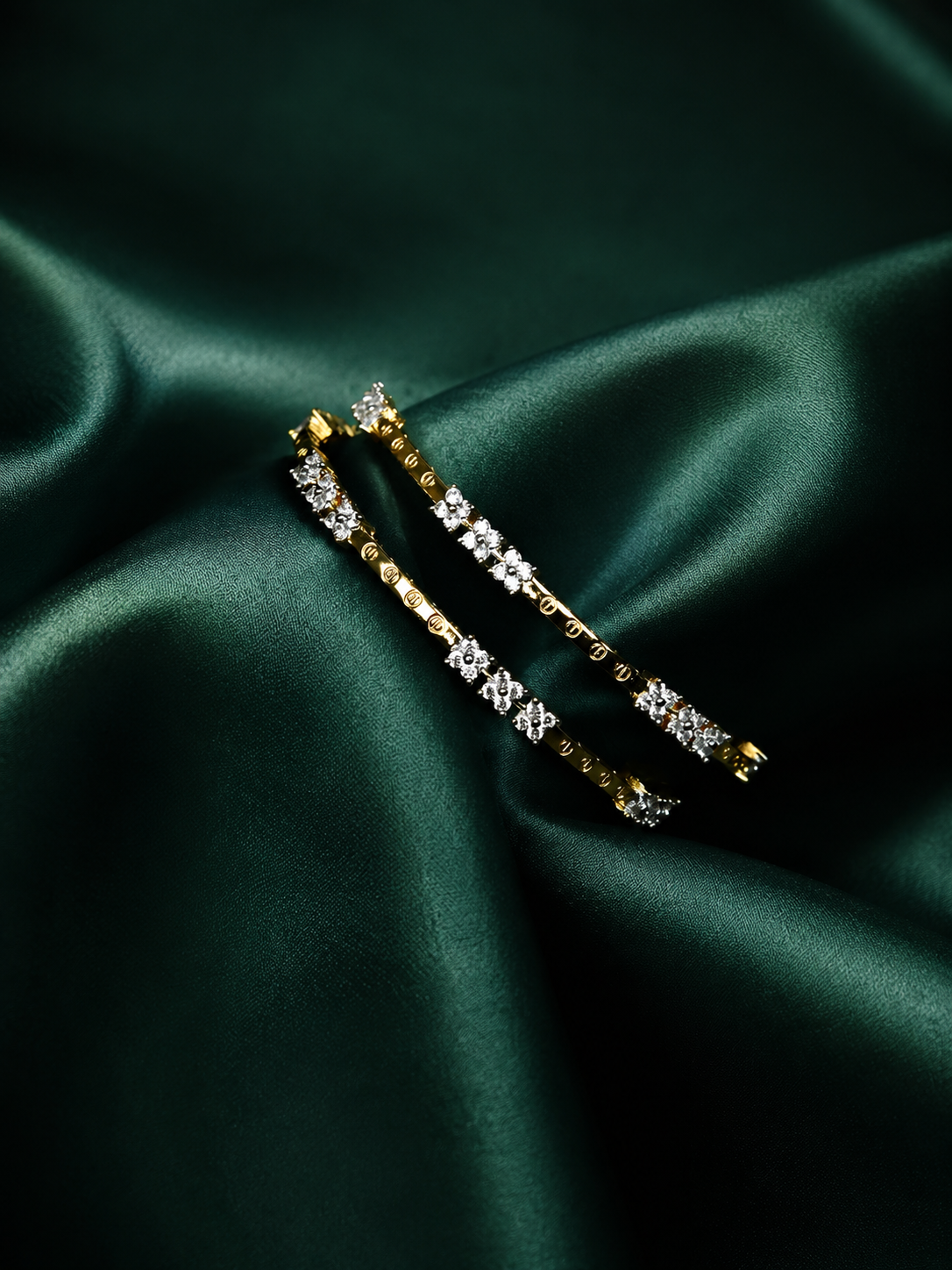 Zevar Club Set of 2 22K Gold-Plated Handcrafted AAA Cubic Zirconia Floral Cluster Premium Bangles
