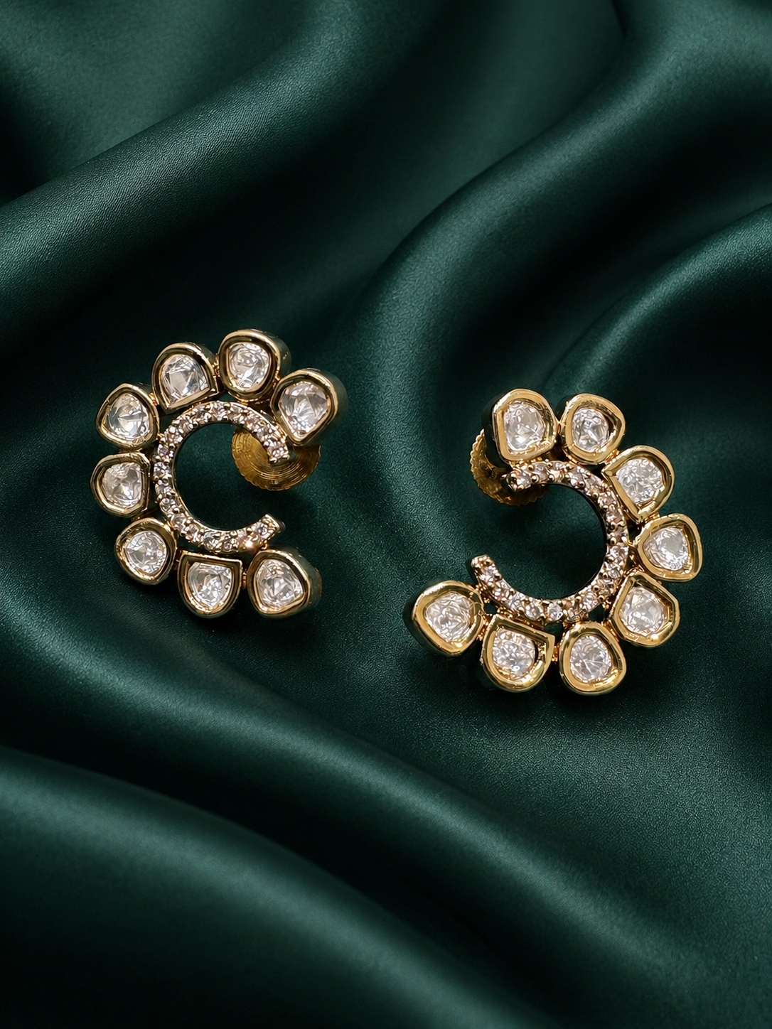 Zevar Club 12K Gold-Plated Sheetal C-Shaped Kundan Studs