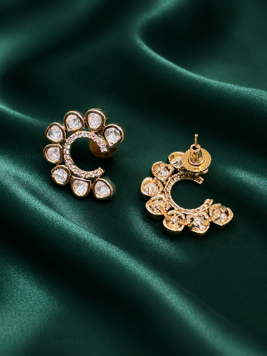 Zevar Club 12K Gold-Plated Sheetal C-Shaped Kundan Studs