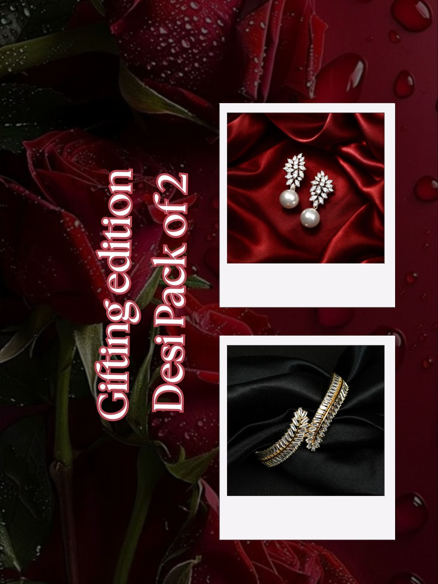 Zevar Club Valentine Special Diamond Finish Drop Earrings and Bracelet | Pack of 2