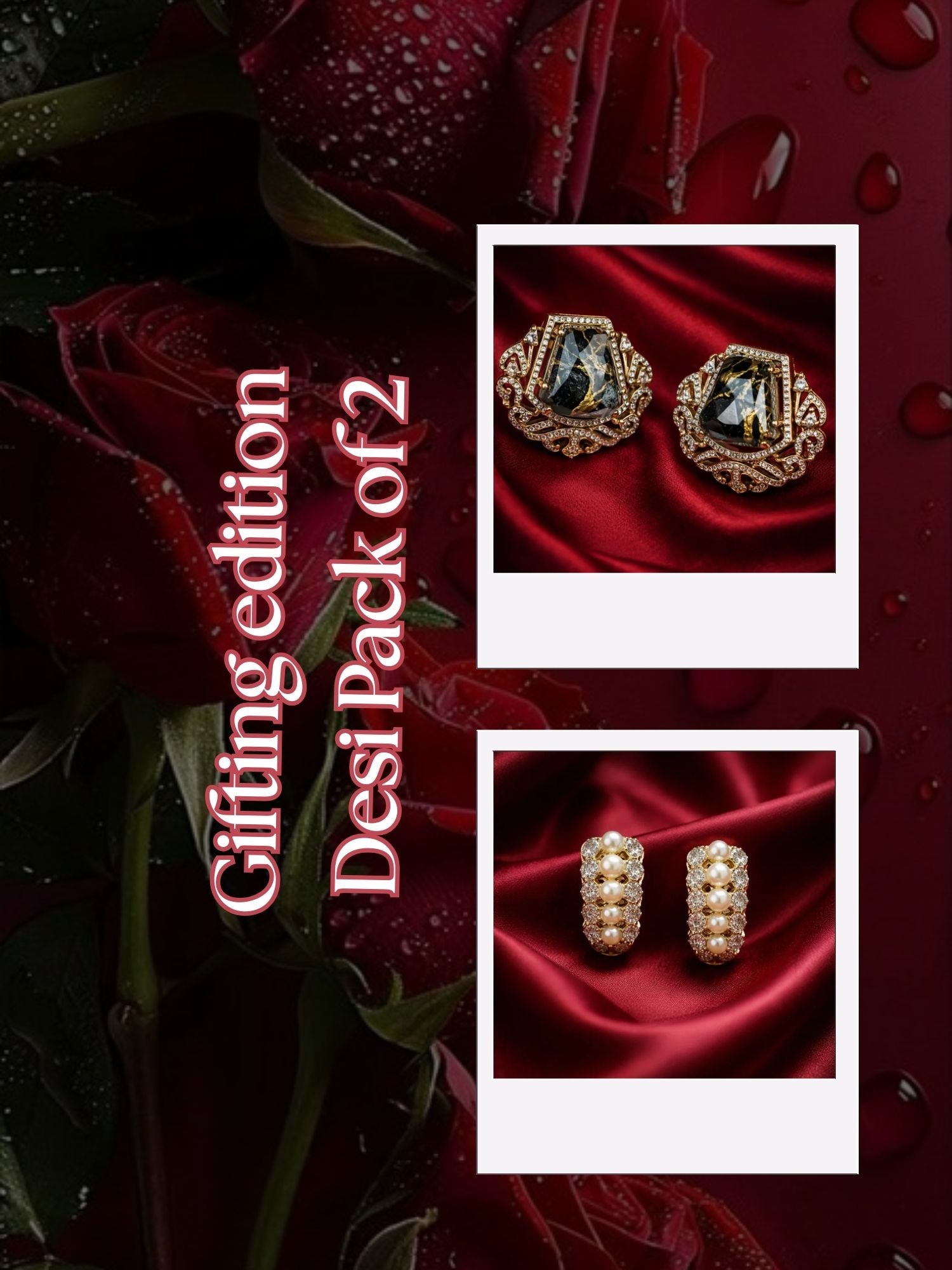 Zevar Club Valentine Gift Edit Pearl & Diamond Accent Stud Earrings | Pack of 2