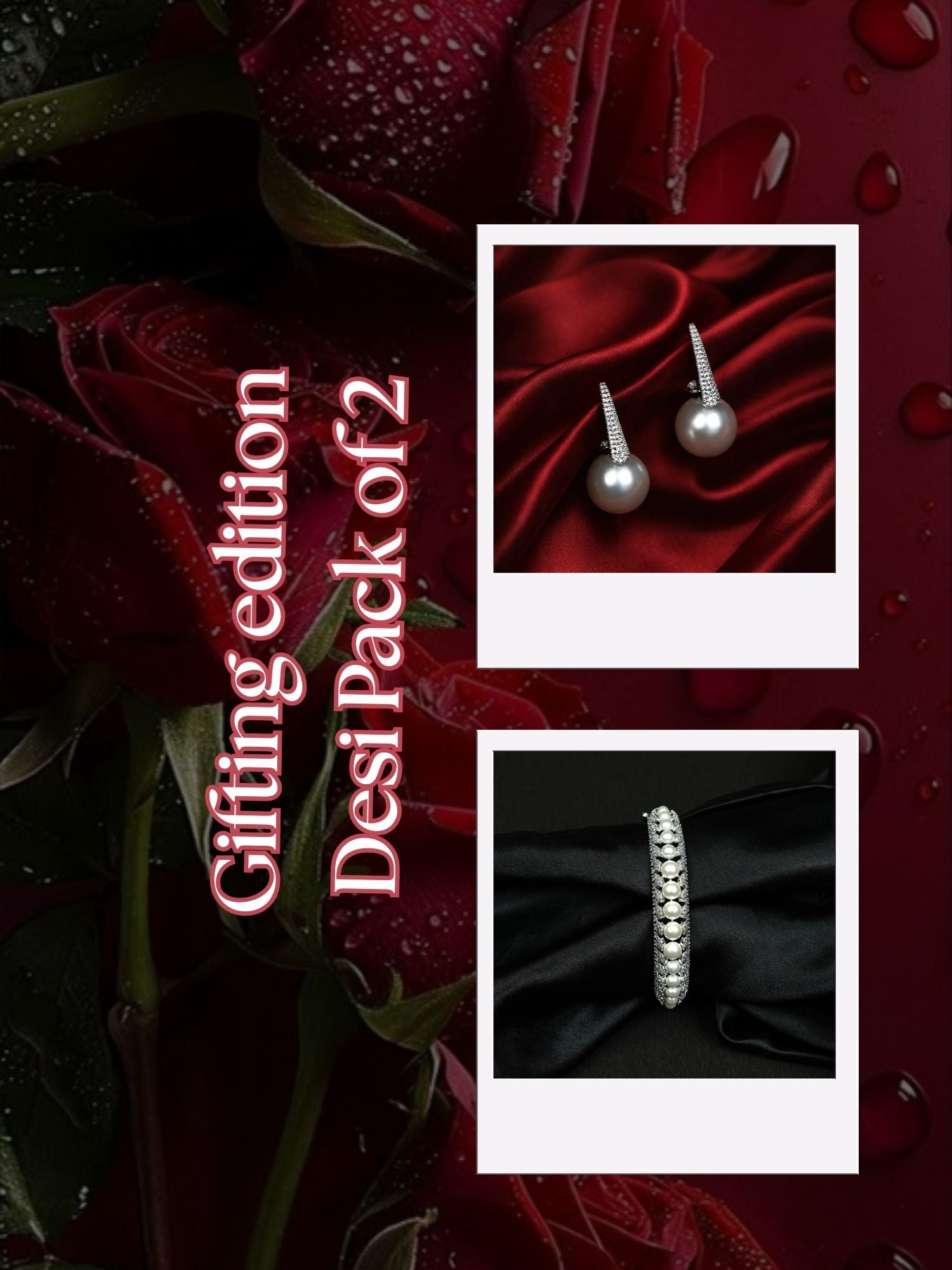 Zevar Club Valentine Special Diamond Finish Pearl Bracelet & Earrings Set | Pack of 2