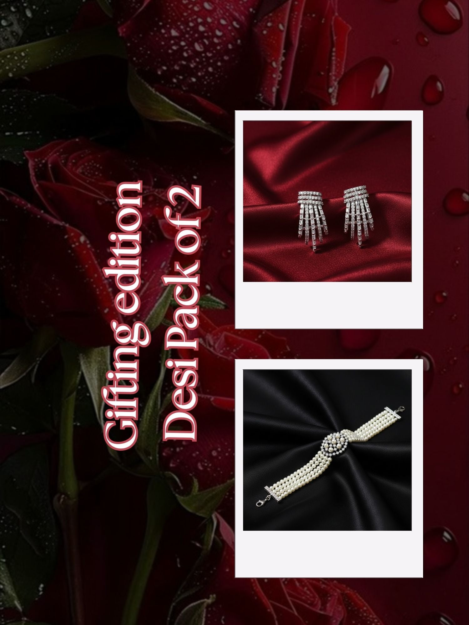 Zevar Club Valentine Gift Edit Pearl Bracelet & Diamond Finish Earrings | Pack of 2