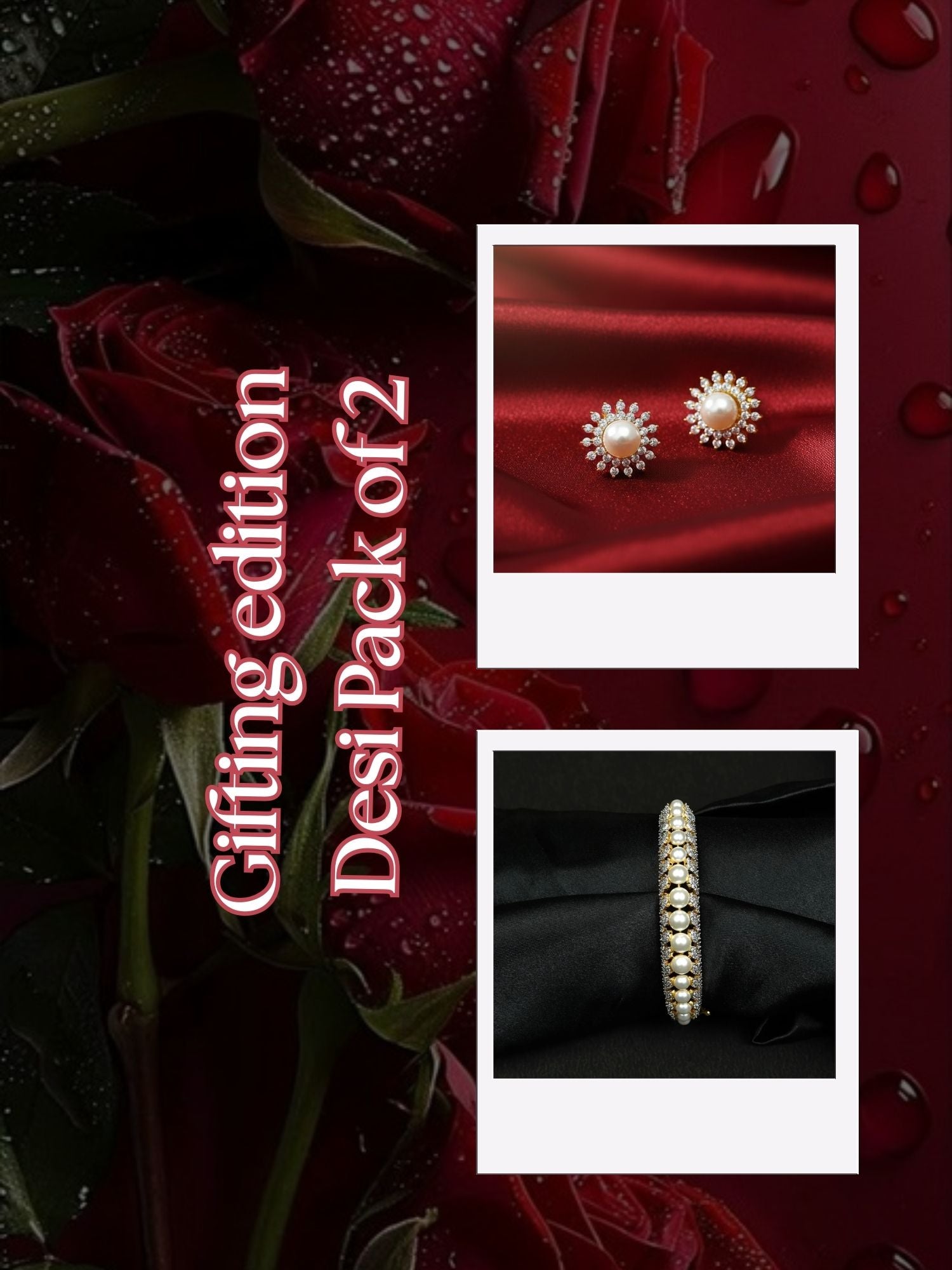 Zevar Club Valentine Gift Edit Pearl Bracelet & Floral Stud Earrings | Pack of 2