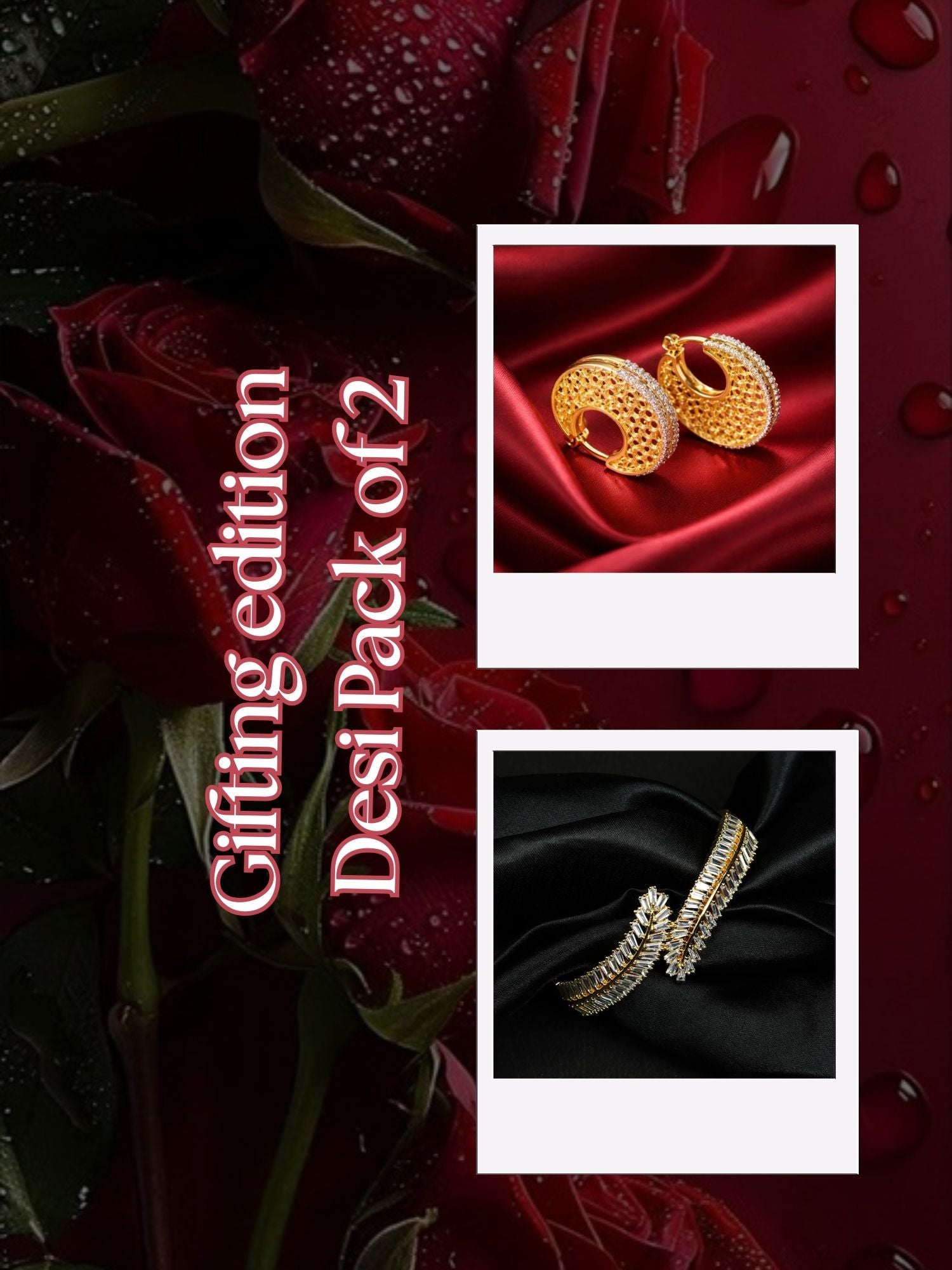 Zevar Club Valentine Special Diamond Finish Luxury Bracelet & Hoops | Pack of 2