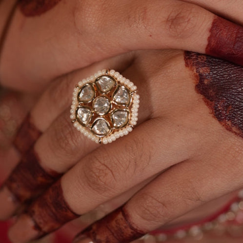 Zevar Club Fine Pearl Chic Kundan Ring