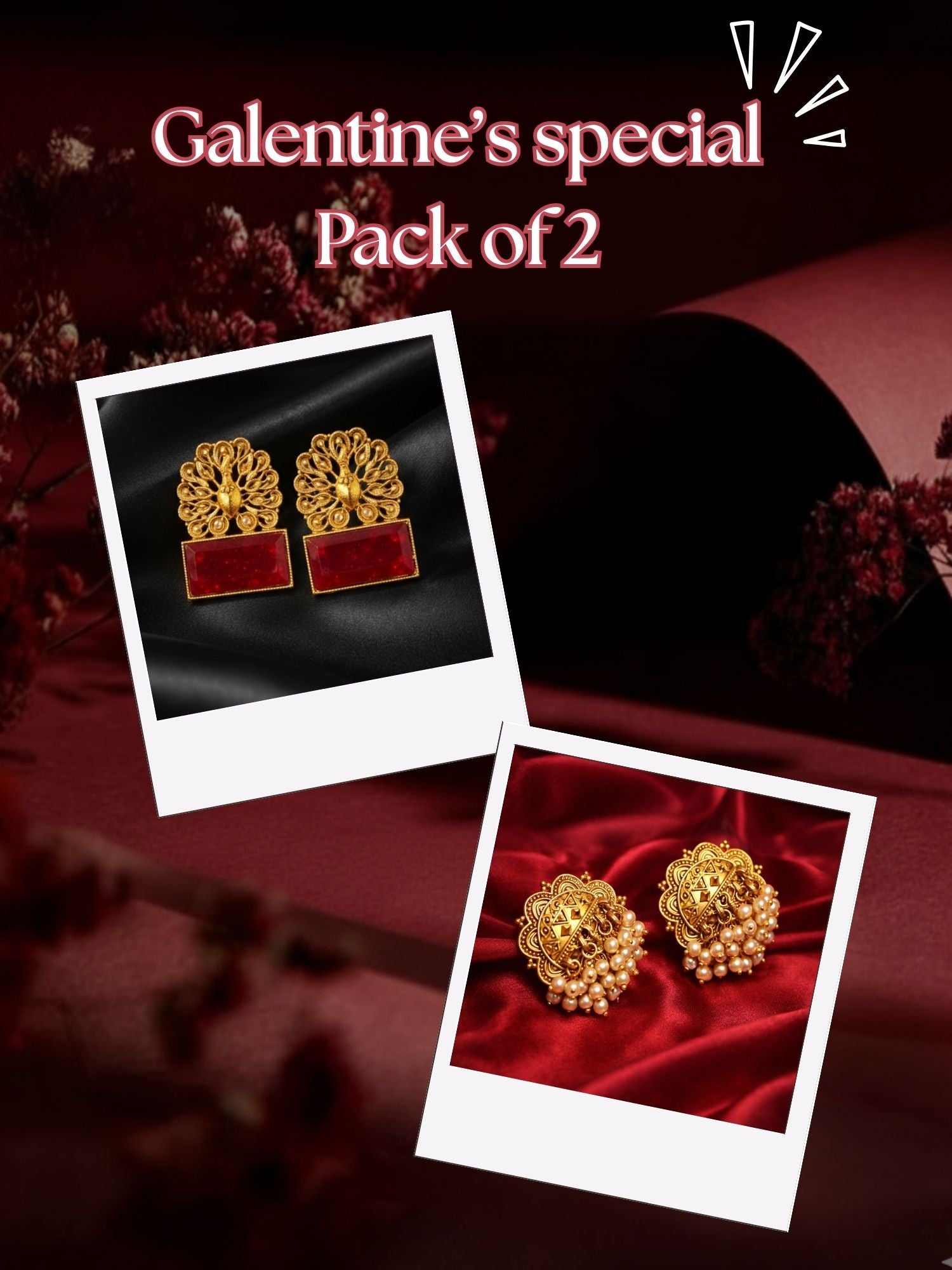 Desi Girl 3 – Valentine’s Day Gold Statement Earrings Gift Combo | ZEVAR CLUB