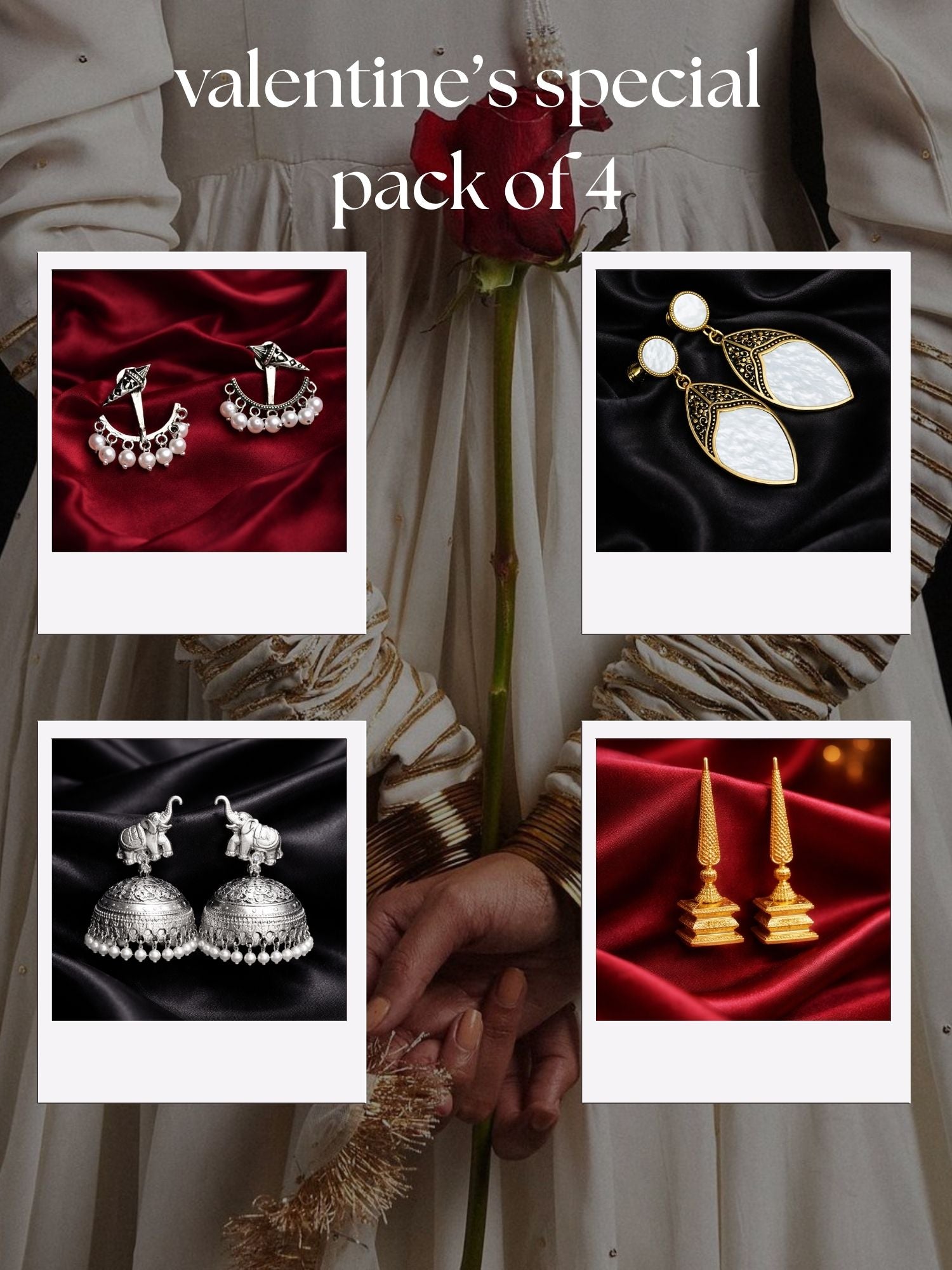 Drama Queen 1 – Valentine’s Day Statement Earrings Combo (Pack of 4) | Zevar Club