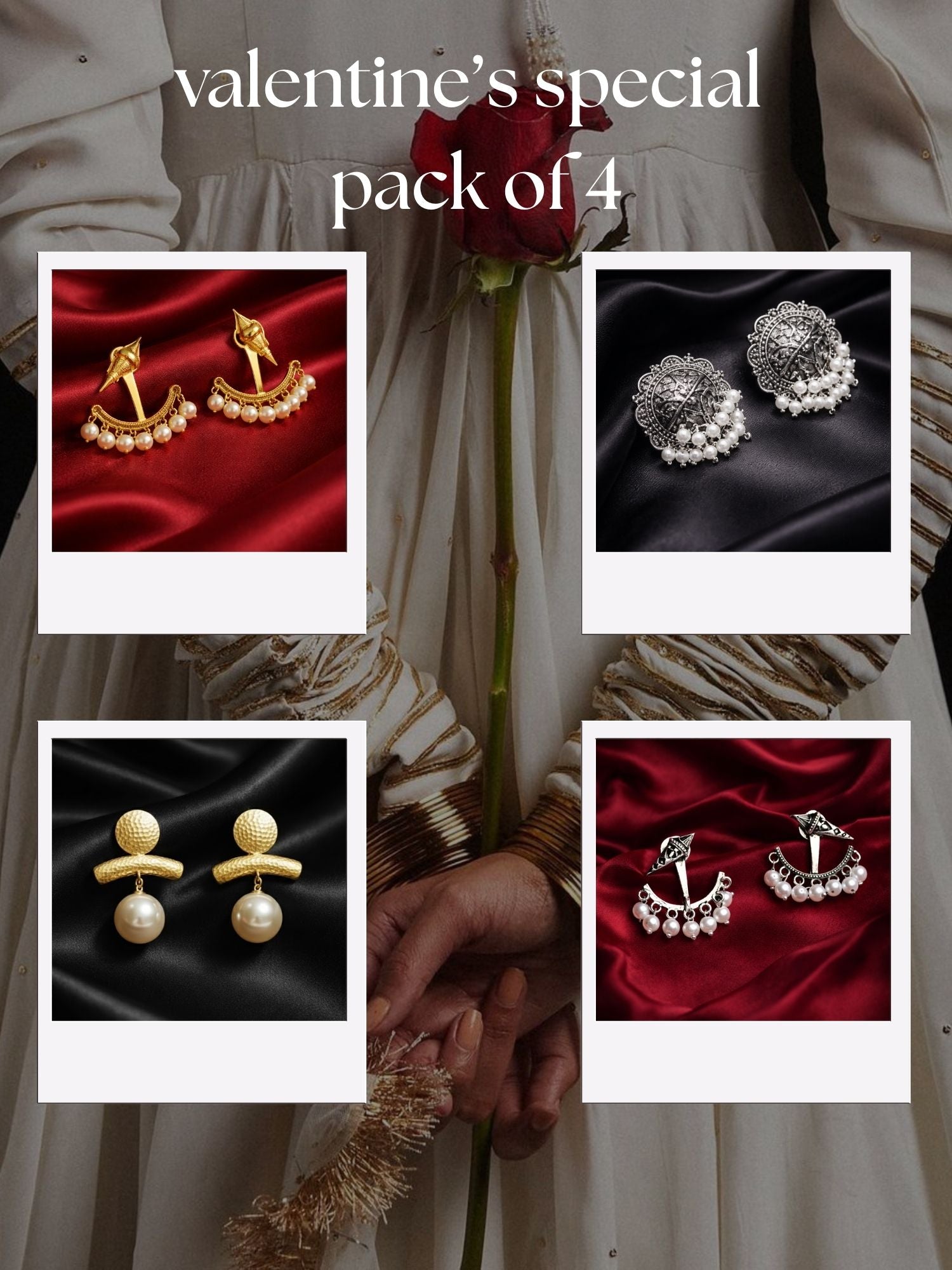 Zevar Club Valentine Gifting Favourites – Mixed Finish Earrings Combo | Pack of 4