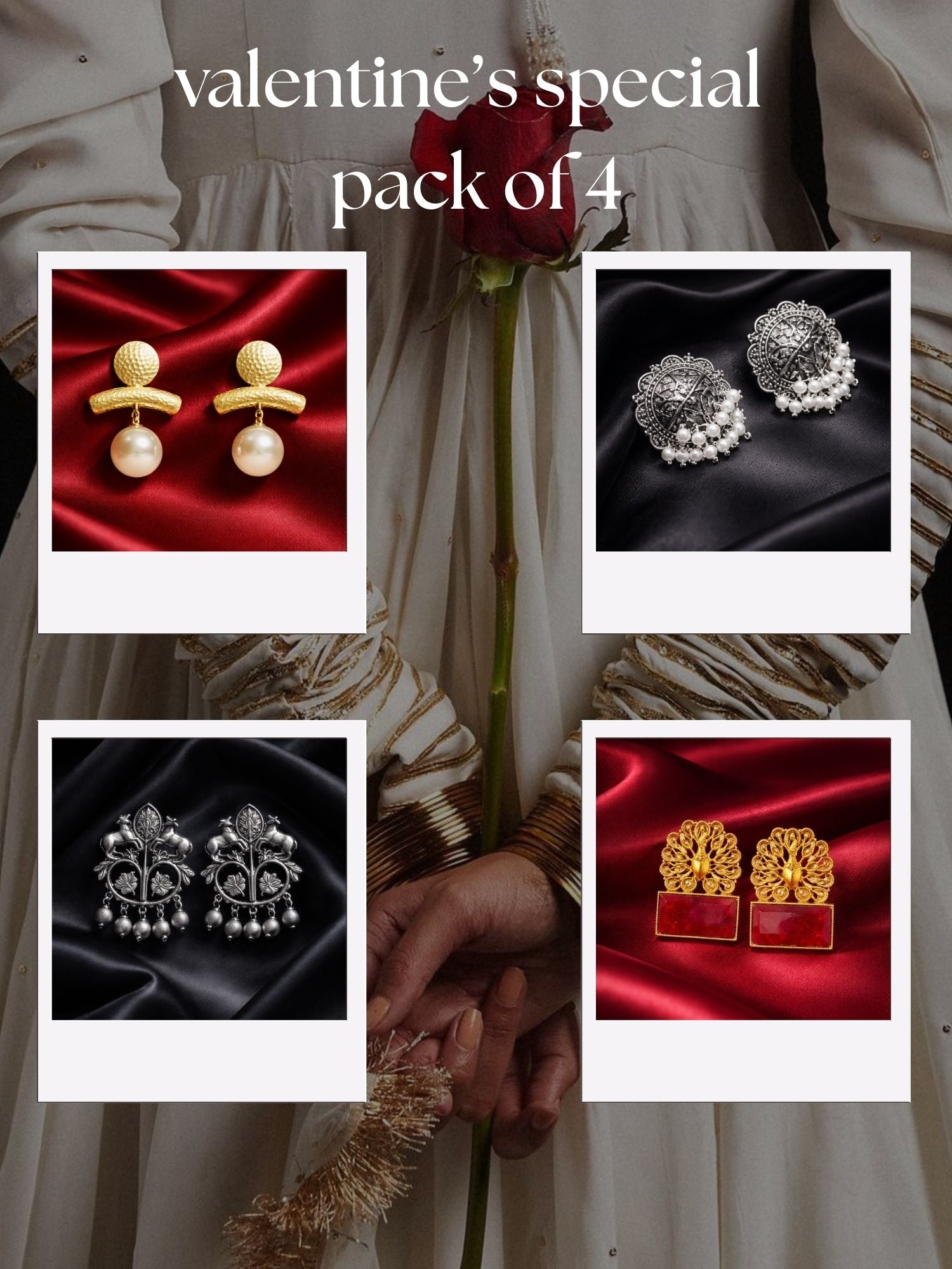 Drama Queen – 4 Valentine’s Day Earrings Gift Combo (Pack of 4) | ZEVAR CLUB