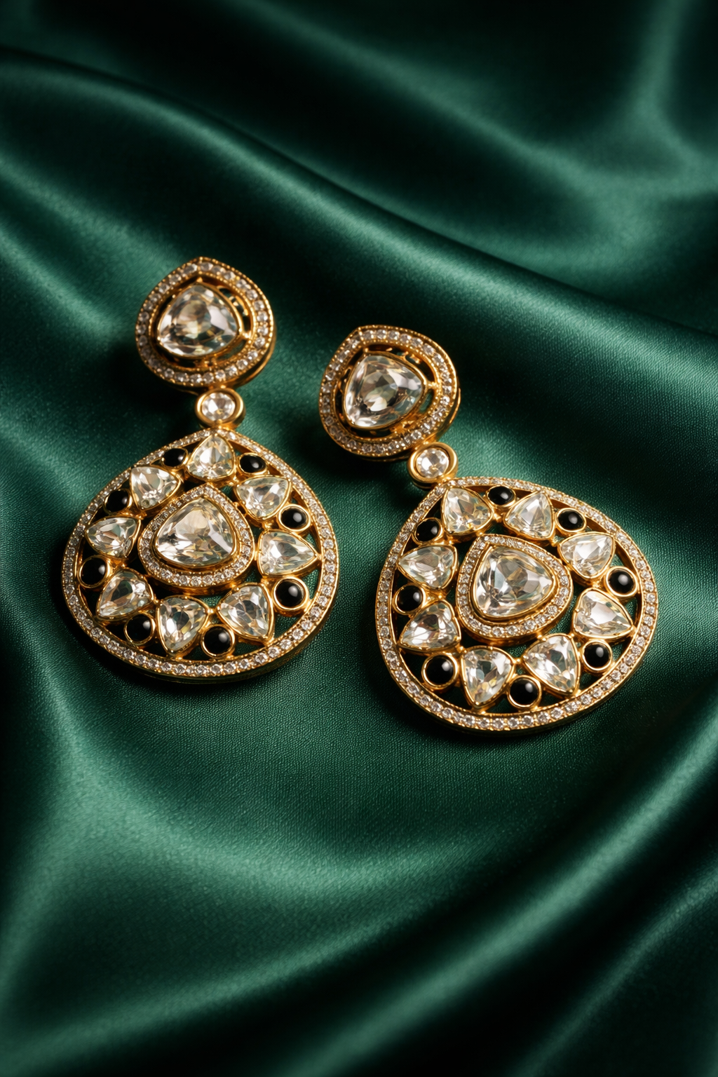 Cubic Zirconia Kundan Accent Statement Drop Earrings