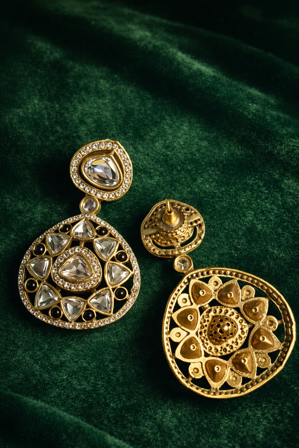 Cubic Zirconia Kundan Accent Statement Drop Earrings