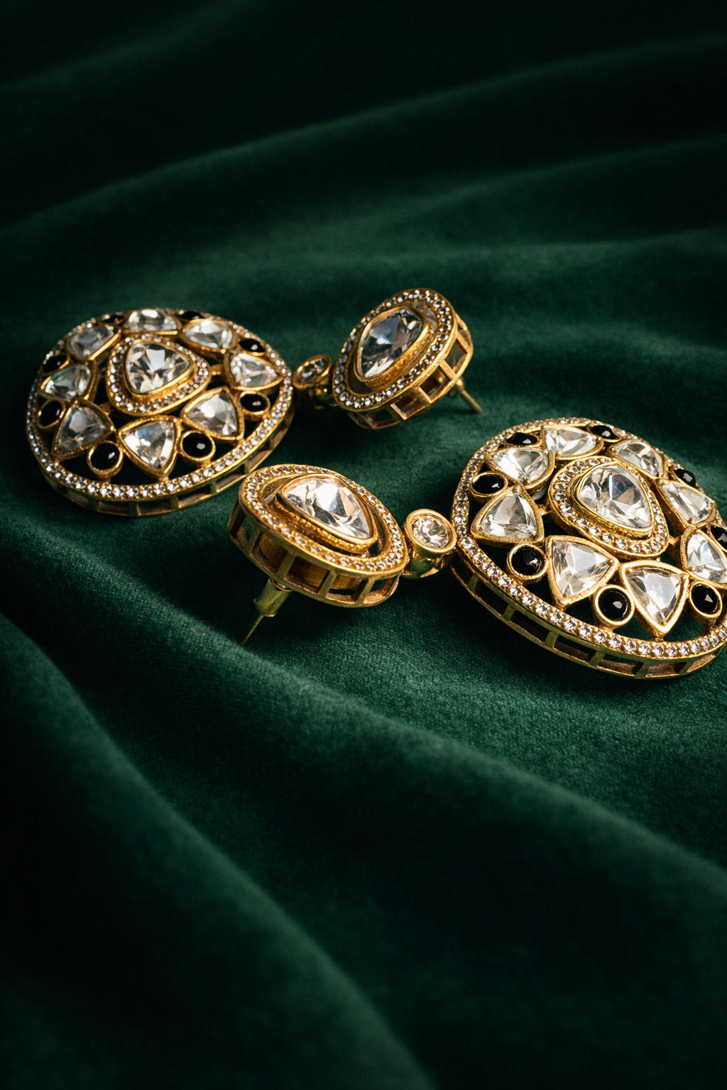 Cubic Zirconia Kundan Accent Statement Drop Earrings