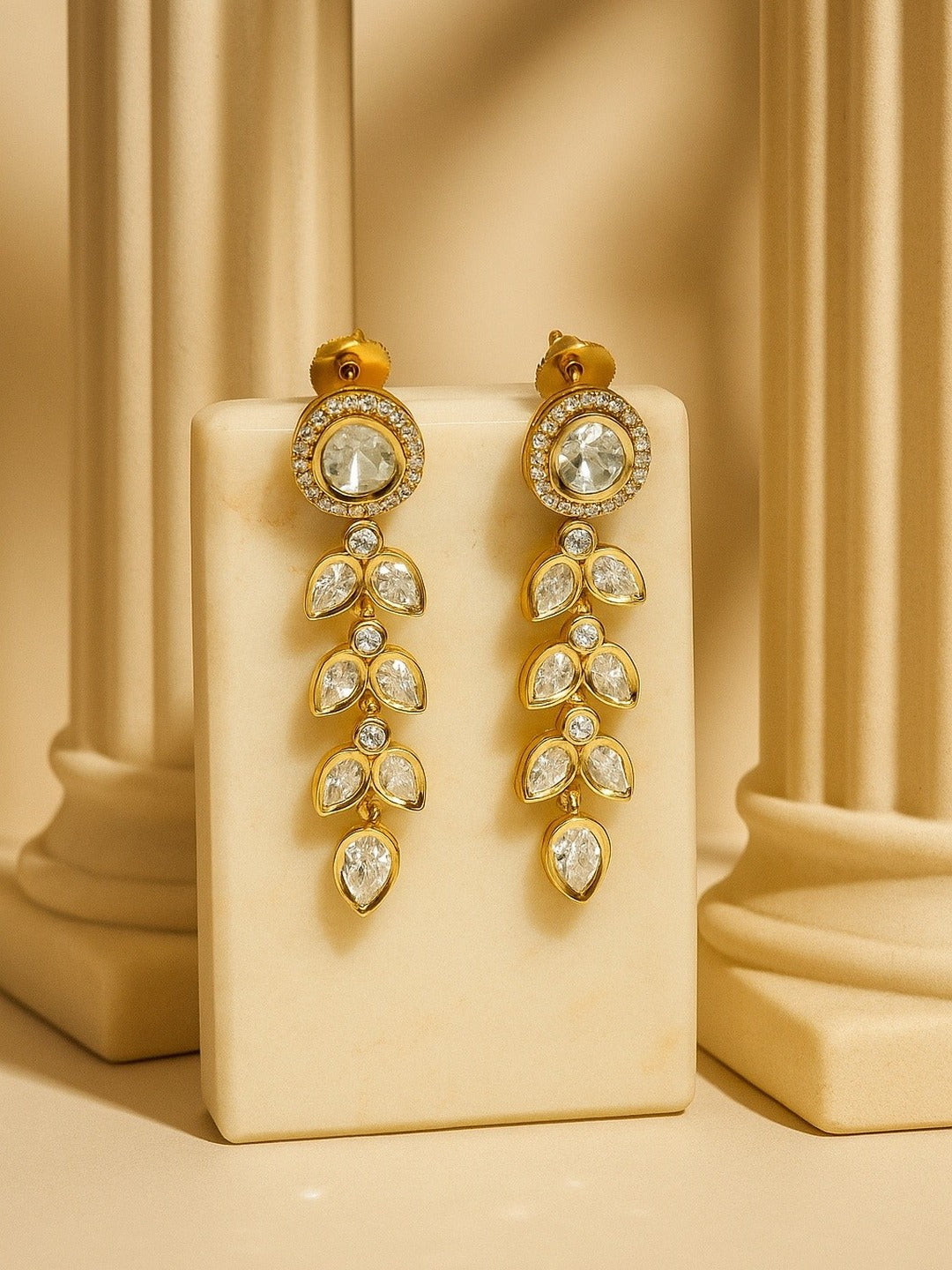Zevar Club 12K Gold-Plated Ivory Charms Kundan Drop Earrings