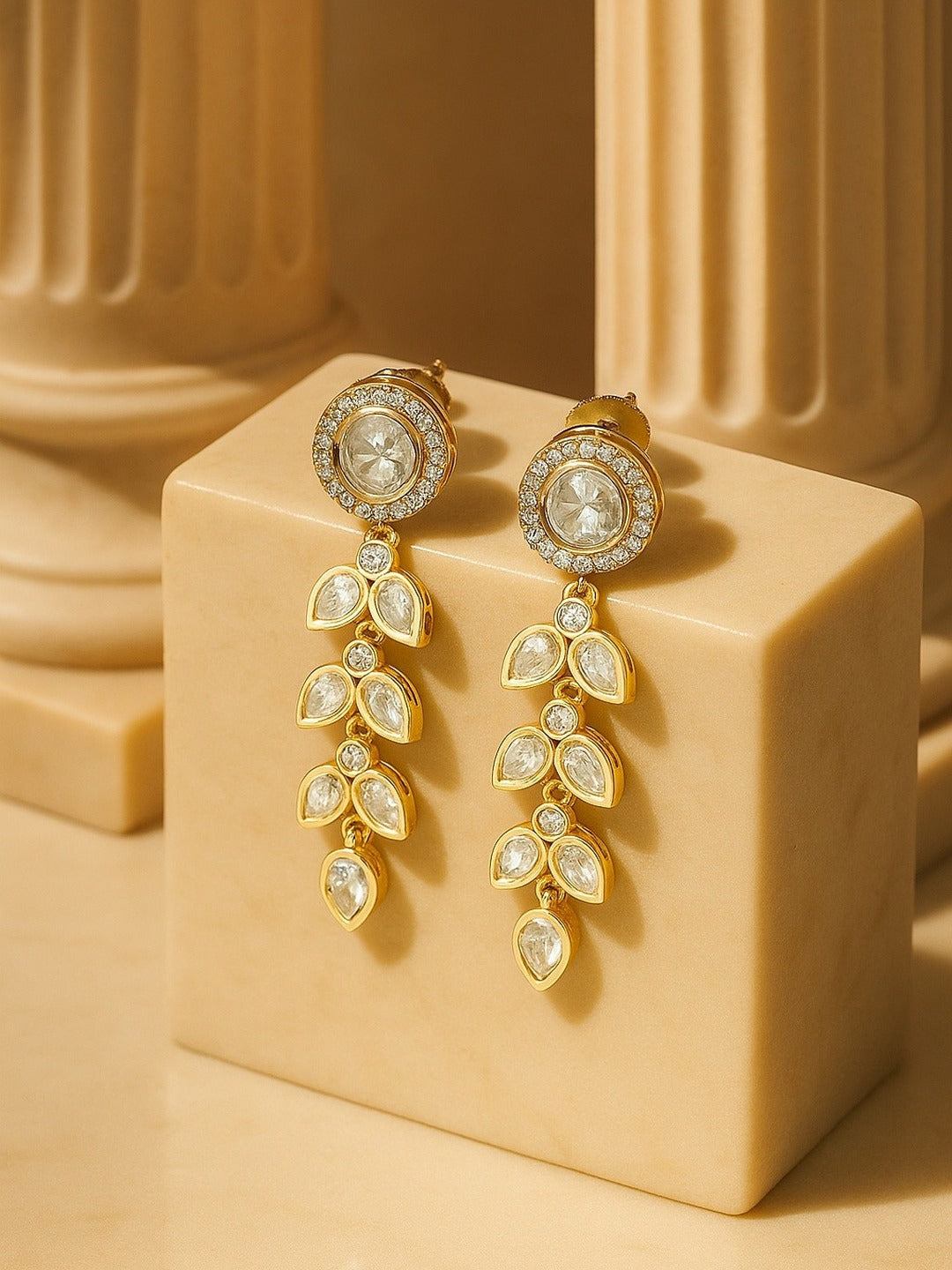 Zevar Club 12K Gold-Plated Ivory Charms Kundan Drop Earrings