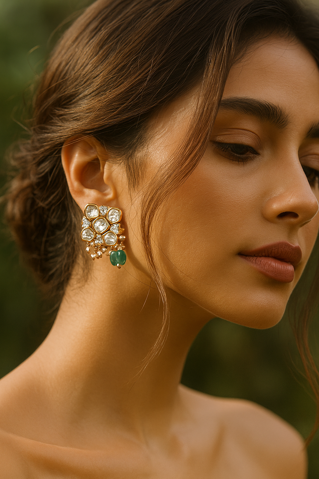 Zevar Club 12K Gold-Plated Rhombus Pastel Green Kundan Drop Earrings