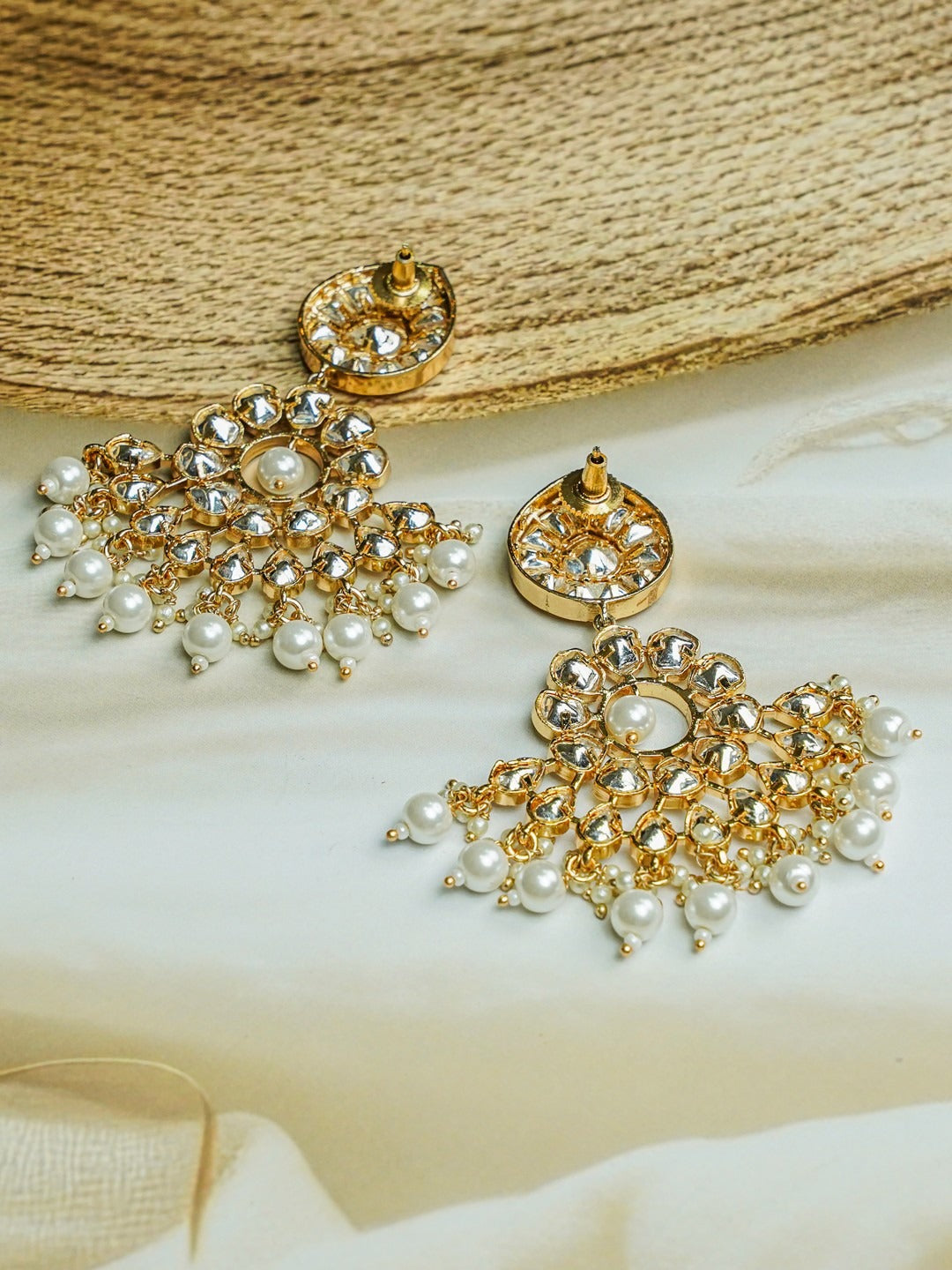 Zevar Club 12K Gold-Plated Roshini Kundan Pearl Chand Baalis