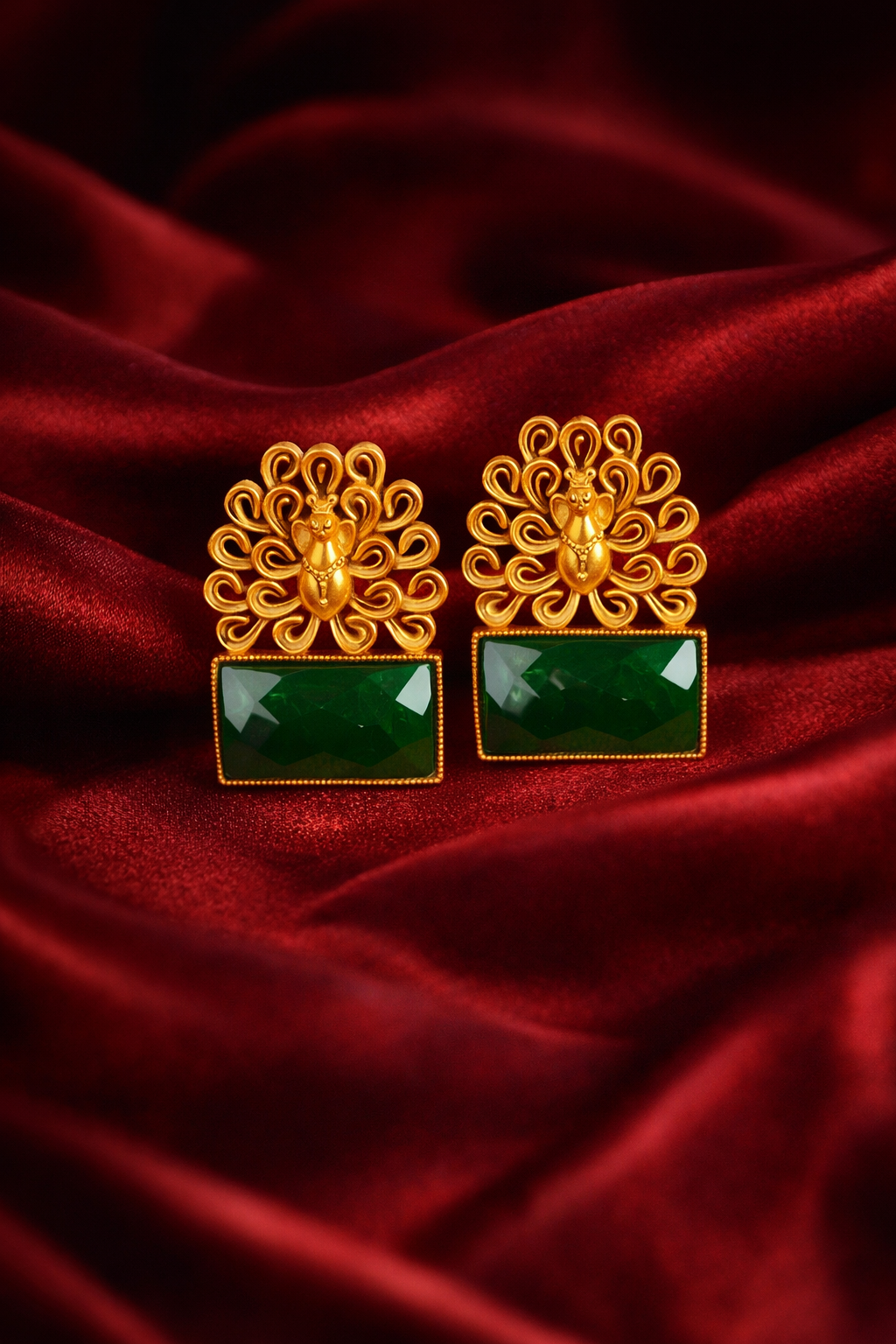 Zevar Club Valentine Special Gold Finish Earrings with Pearl & Green Stone | Pack of 2