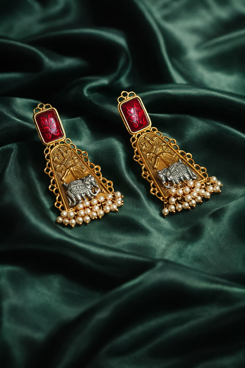 Zevar Club Valentine Gifting | Kundan & Ruby Statement Earrings | Pack of 2