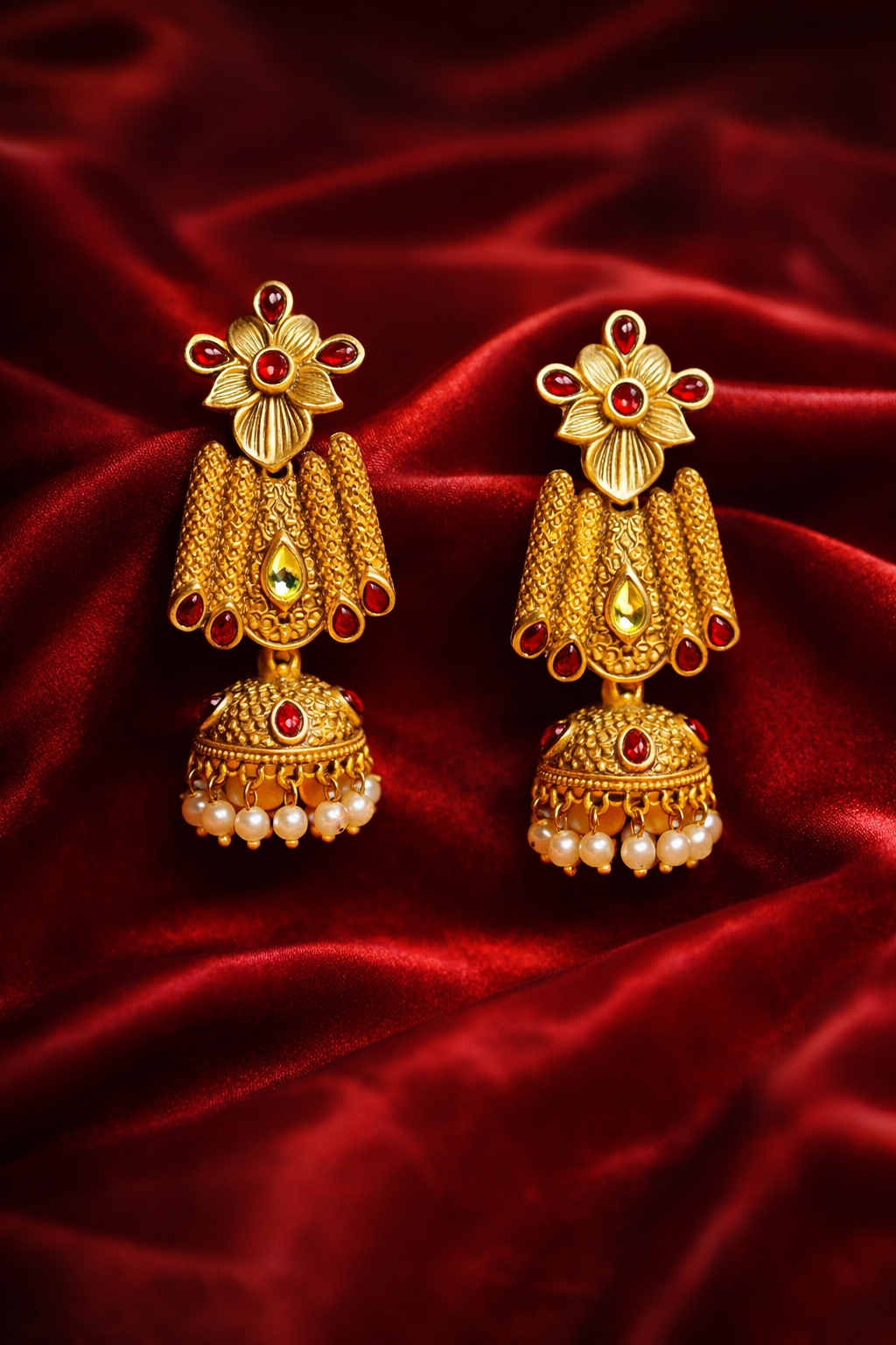 Zevar Club Valentine Special Kundan & Ruby Jhumka Earrings | Pack of 2