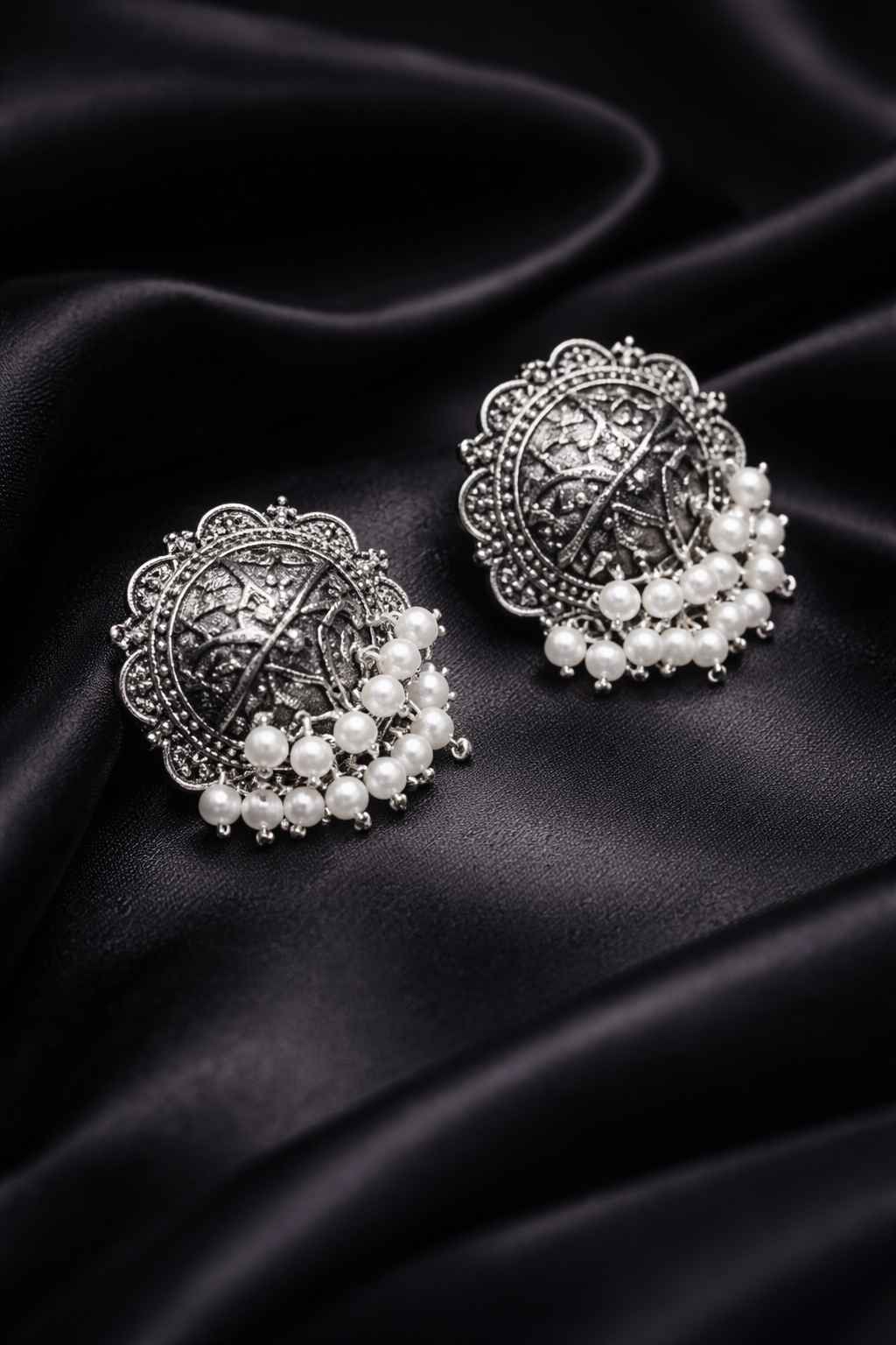 Zevar Club Valentine Special Oxidised Silver Ethnic Pearl Earrings Combo | Pack of 2
