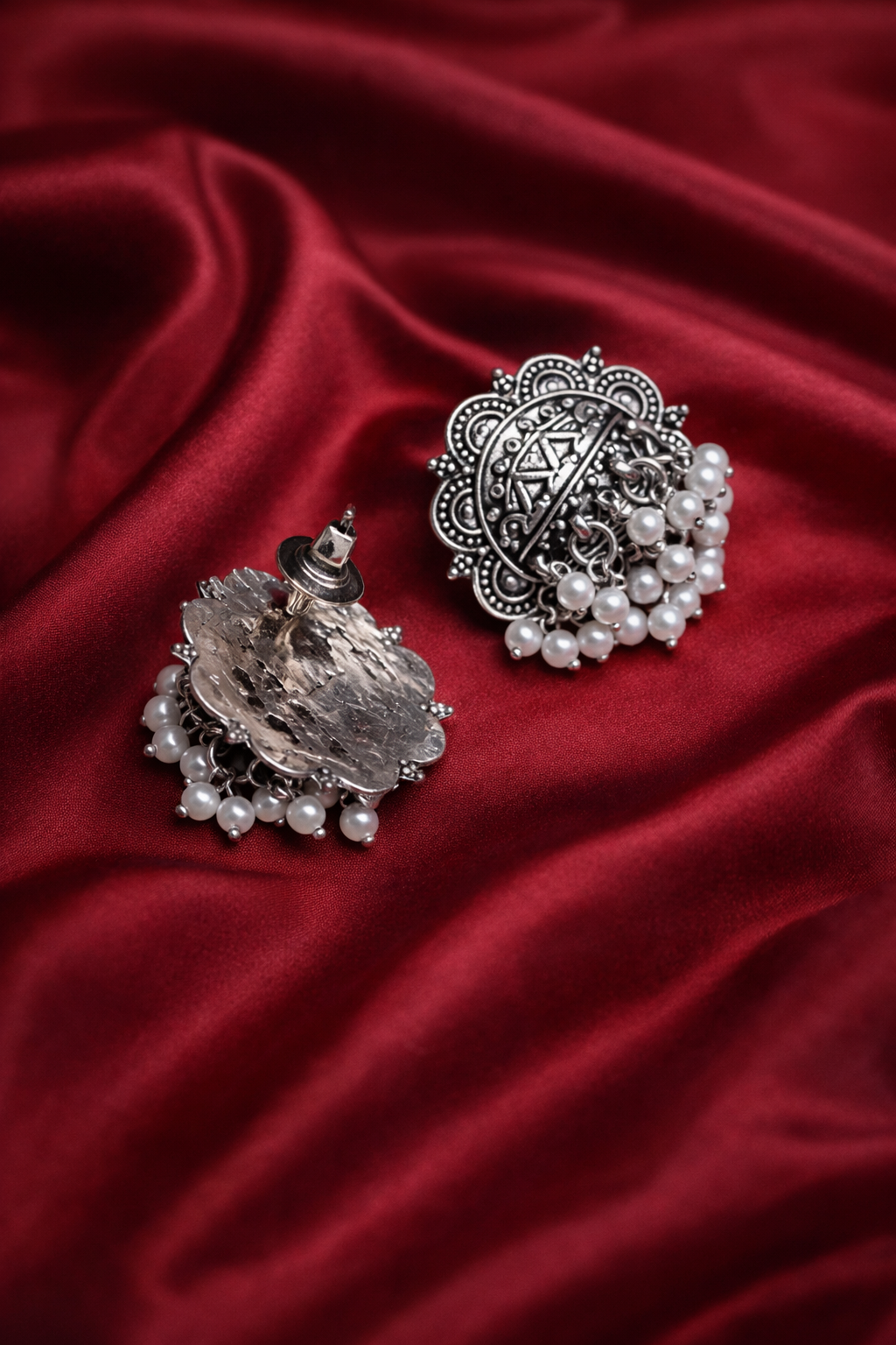 Zevar Club Valentine Special Oxidised Silver Ethnic Pearl Earrings Combo | Pack of 2