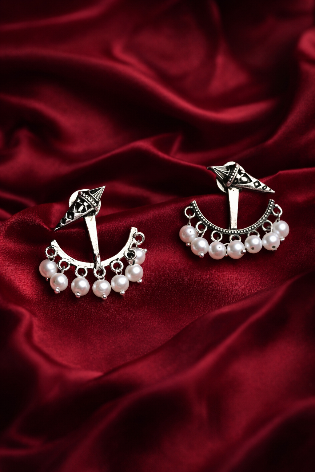 Zevar Club Valentine Special Oxidised Silver Earrings with Pearl Accents | Pack of 2