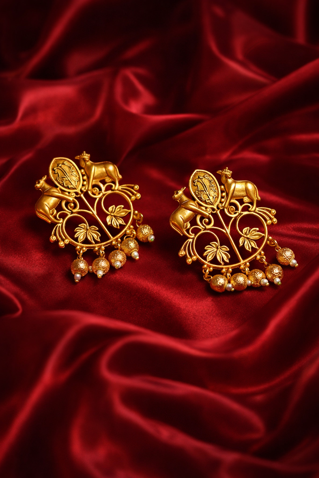 Zevar Club Oxidised Gold-Tone Cow Motif Dangler Earrings with Beads – Antique Statement Jewelry