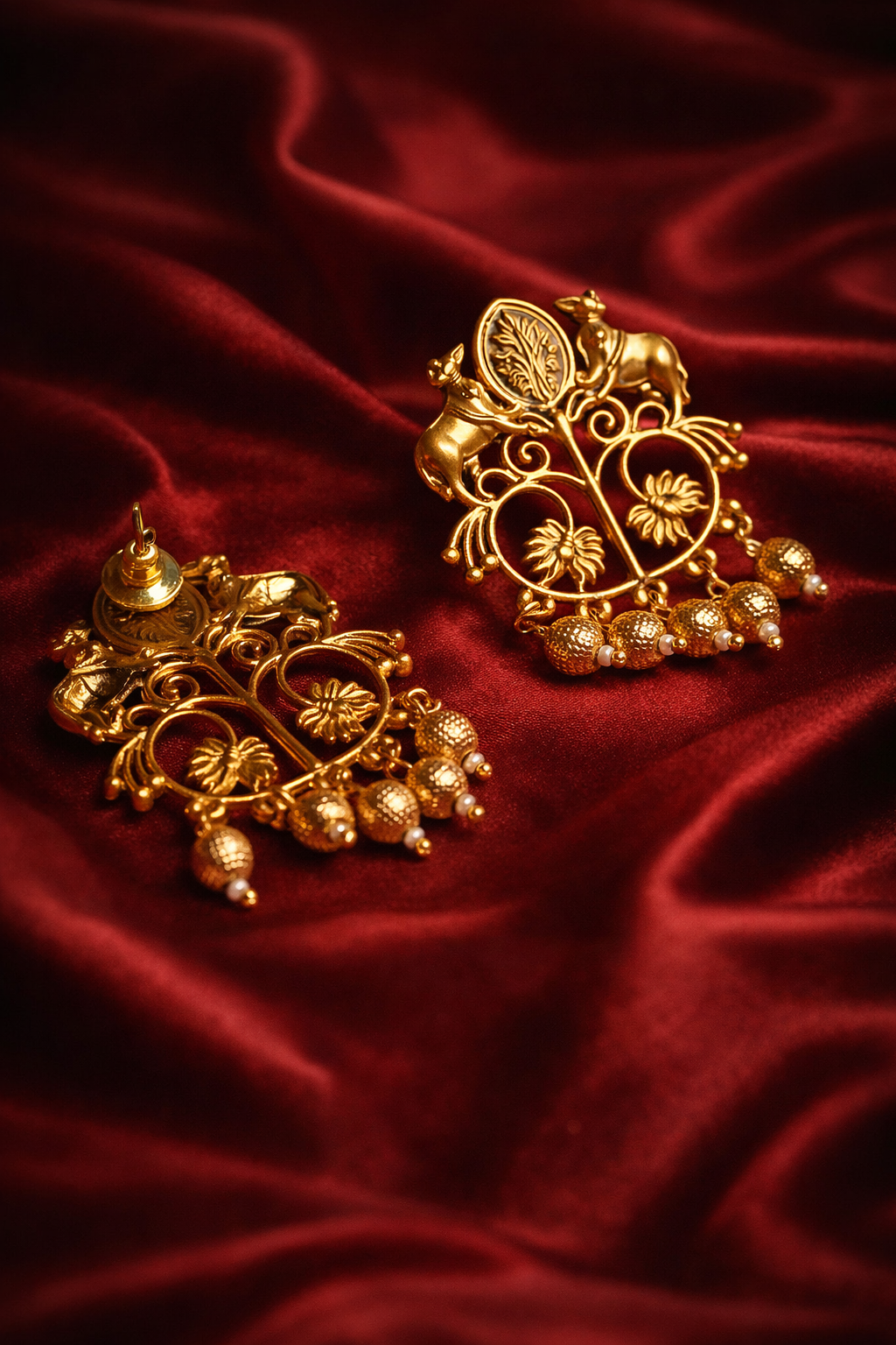 Zevar Club Oxidised Gold-Tone Cow Motif Dangler Earrings with Beads – Antique Statement Jewelry