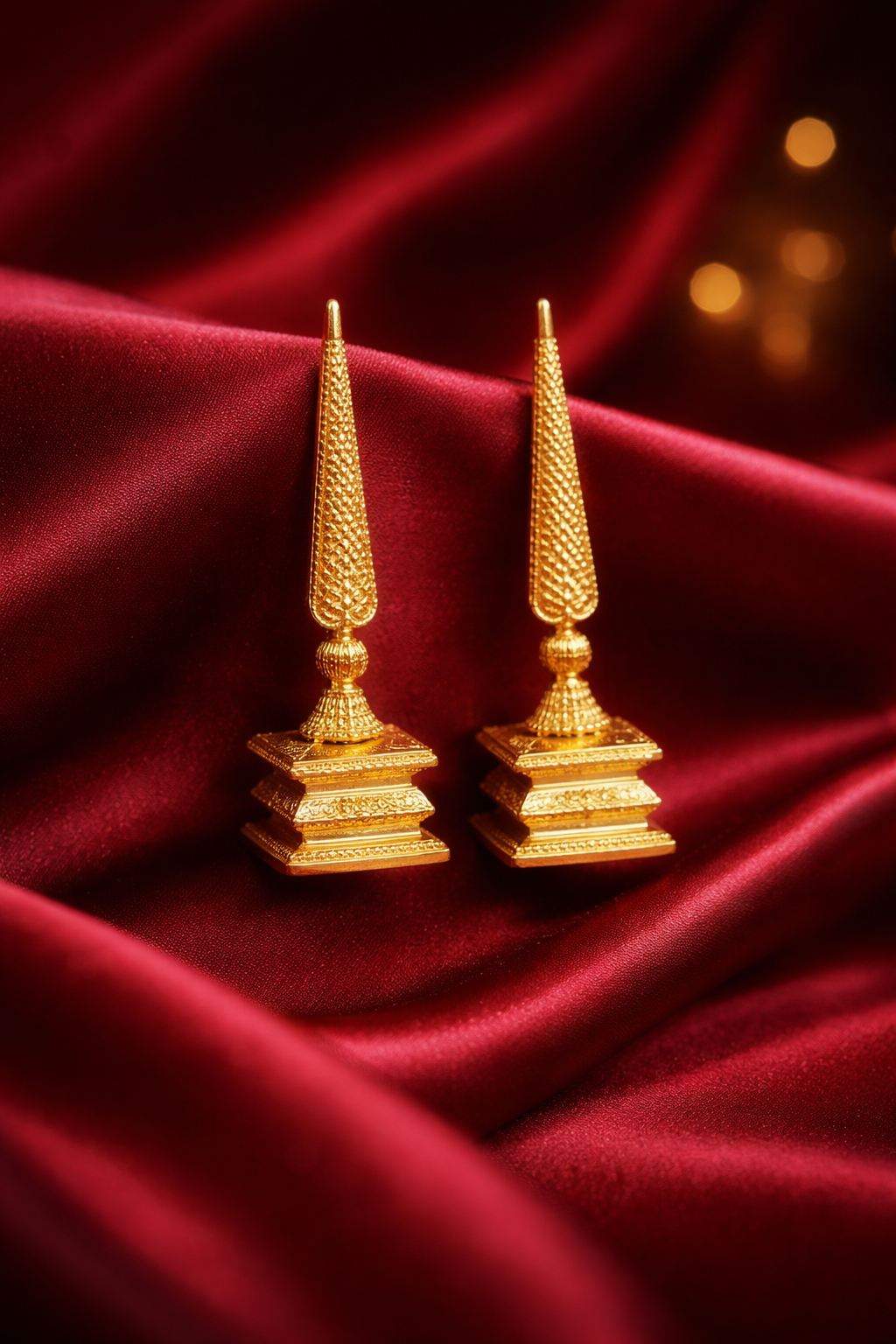 Zevar Club Gold-Toned Brass Statement Drop Earrings with Temple Tower Inspired Sculpted Design