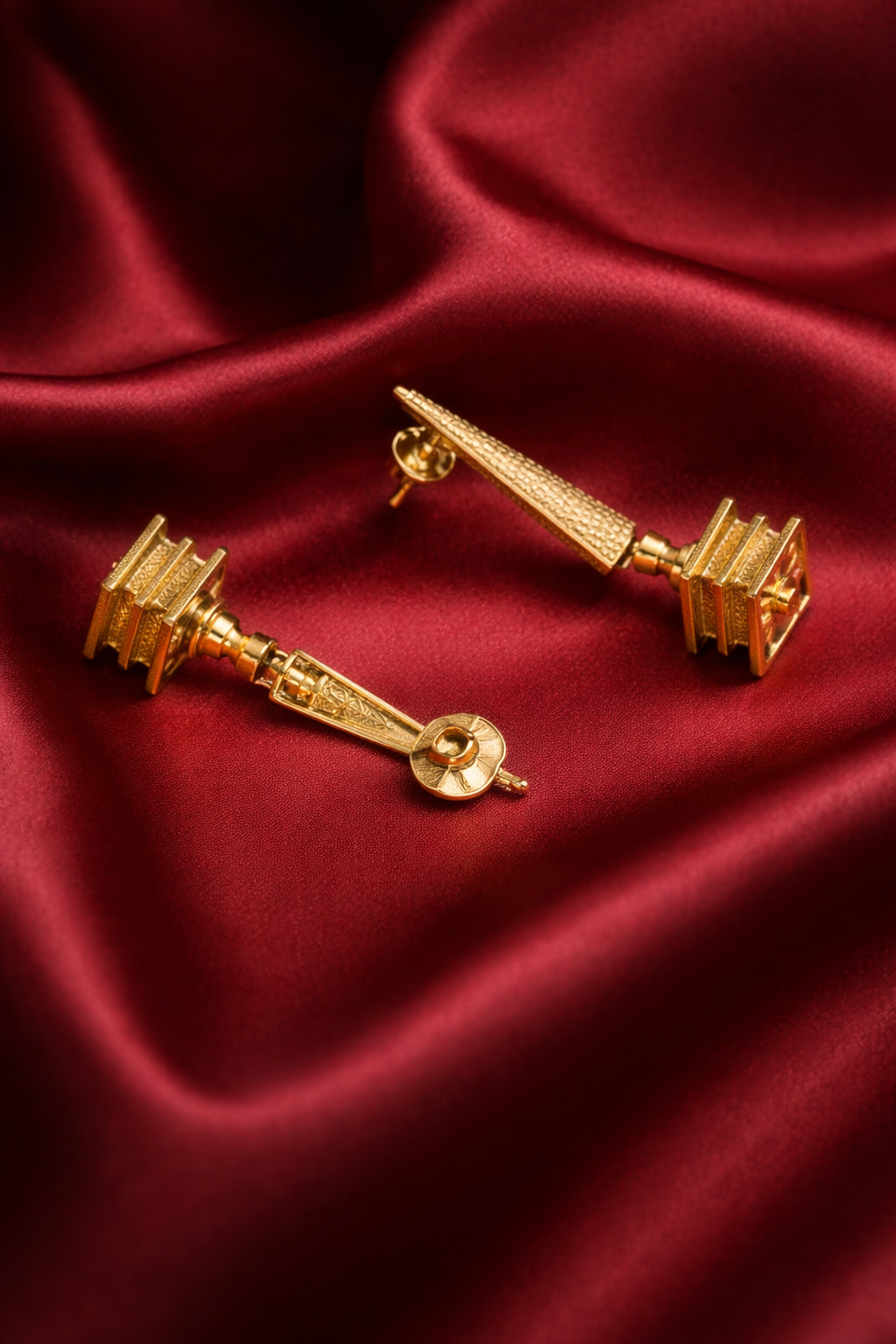 Zevar Club Gold-Toned Brass Statement Drop Earrings with Temple Tower Inspired Sculpted Design